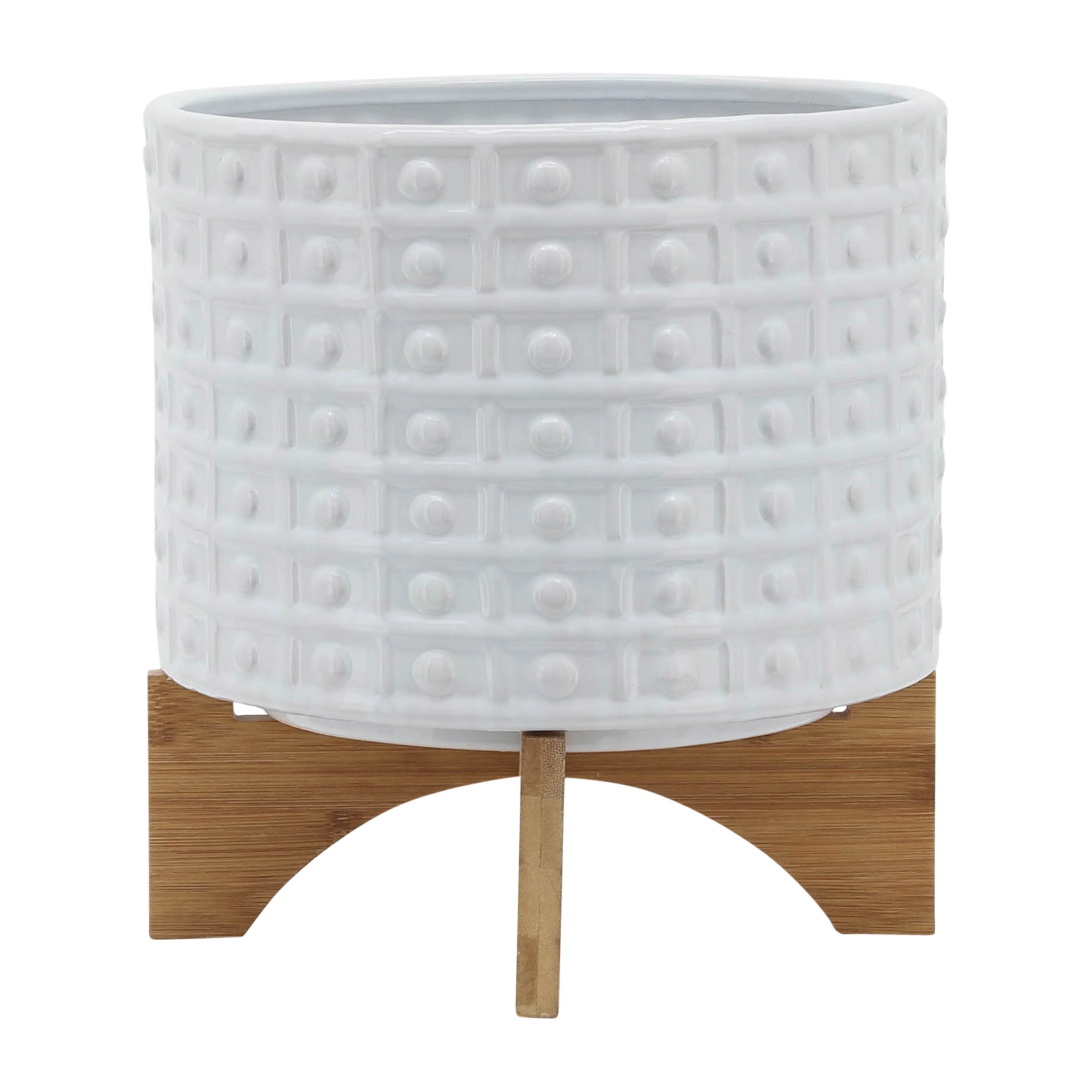 Sagebrook Home Handmade Ceramic Planter Pot with Natural Wood Stand