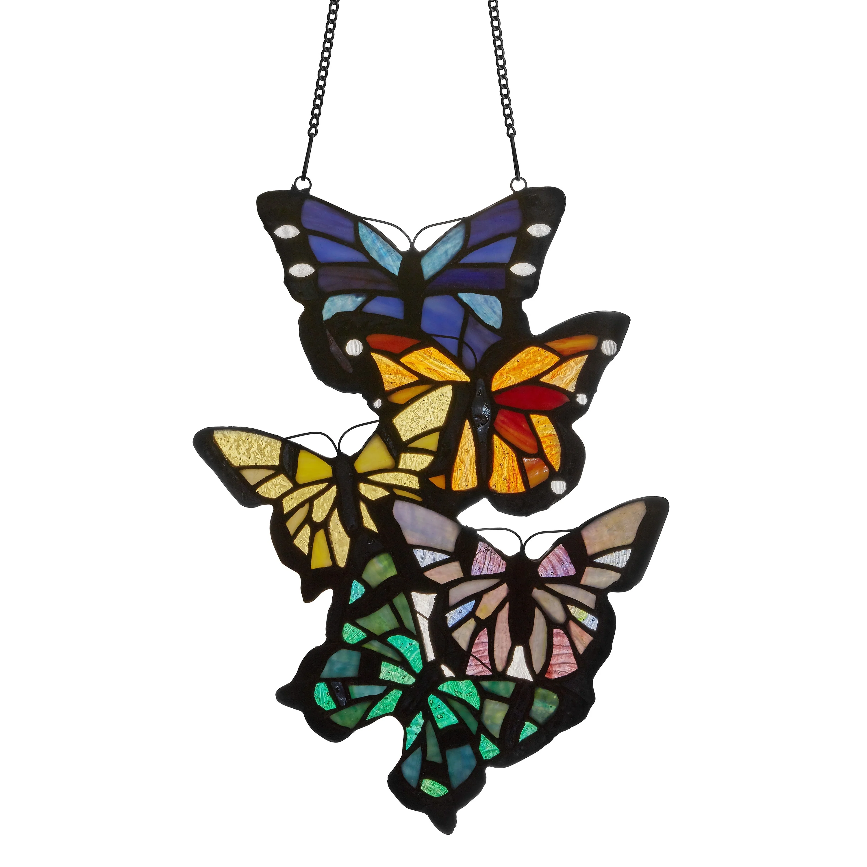 River of Goods Multicolored Stained Glass Butterfly Cluster Vertical Window Panel - 9.5