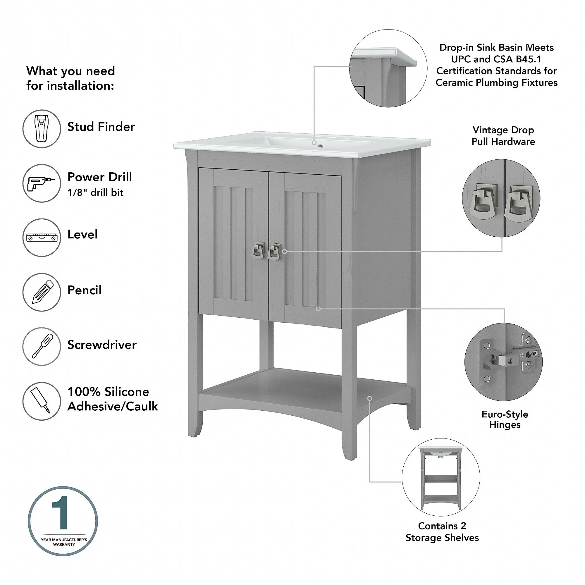 Salinas 24W Bathroom Vanity Sink & Medicine Cabinet by Bush Furniture
