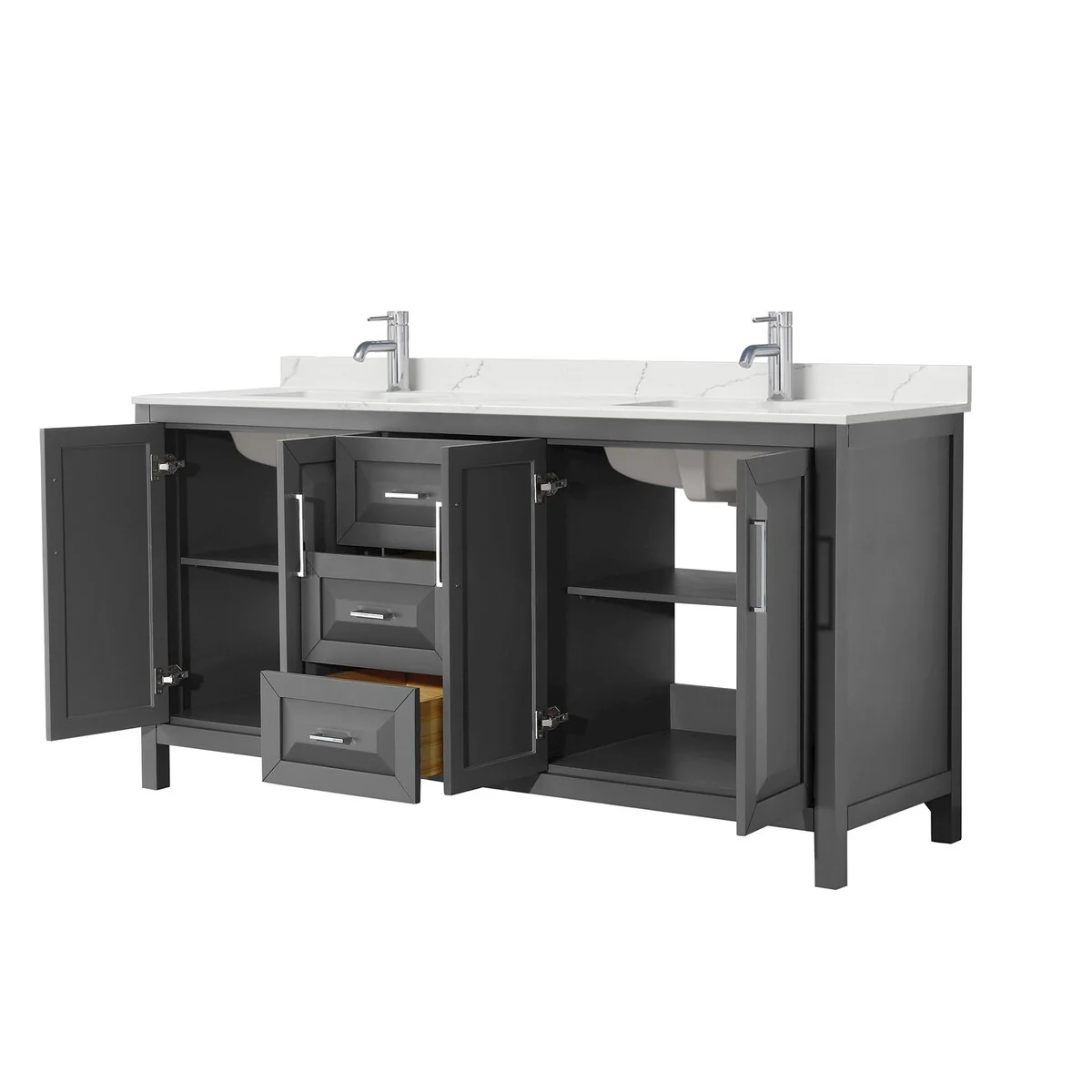 Daria 72-inch Double Vanity, Single Hole Quartz Top