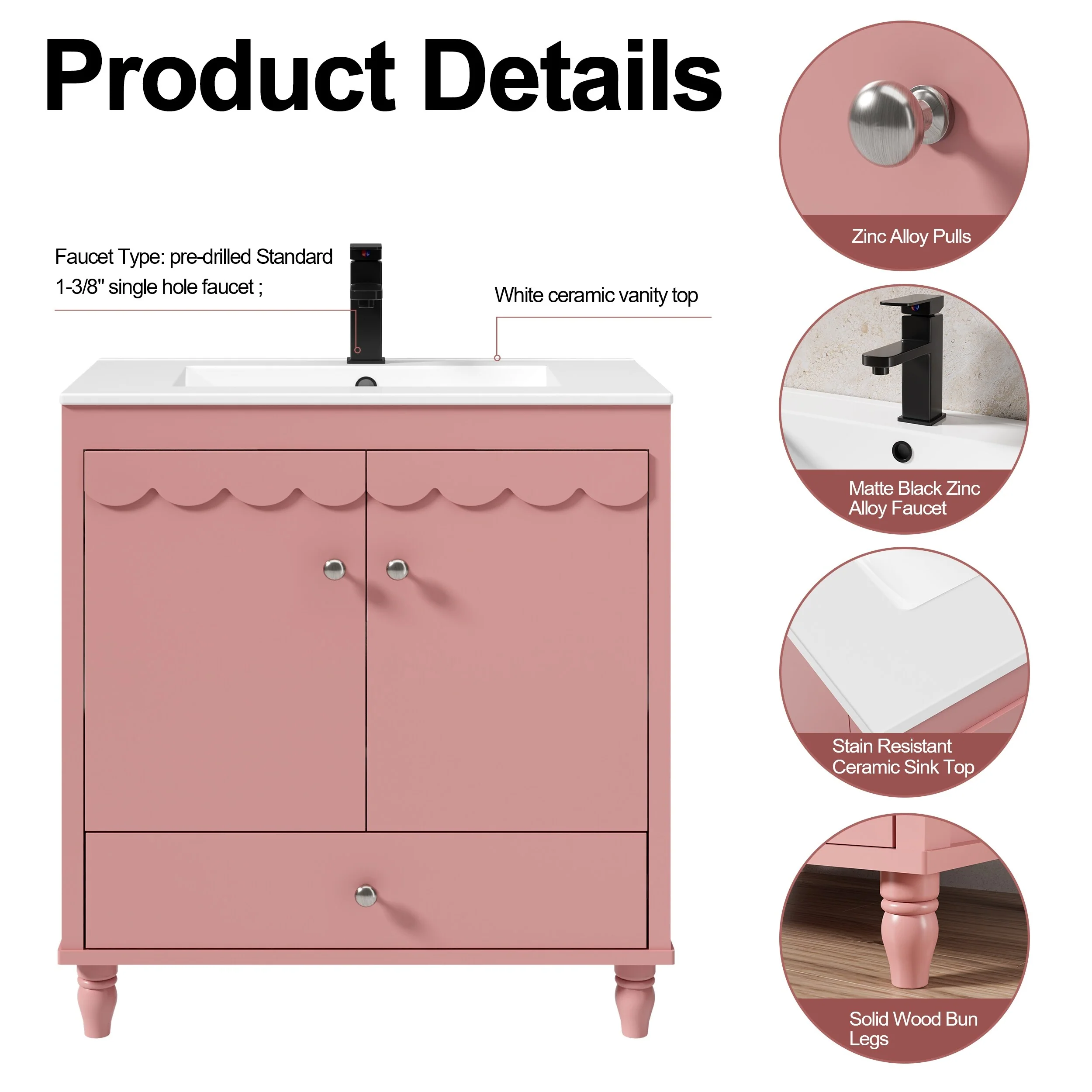 Lace Trim Freestanding Bathroom Vanity Set - Perfect for Bathrooms