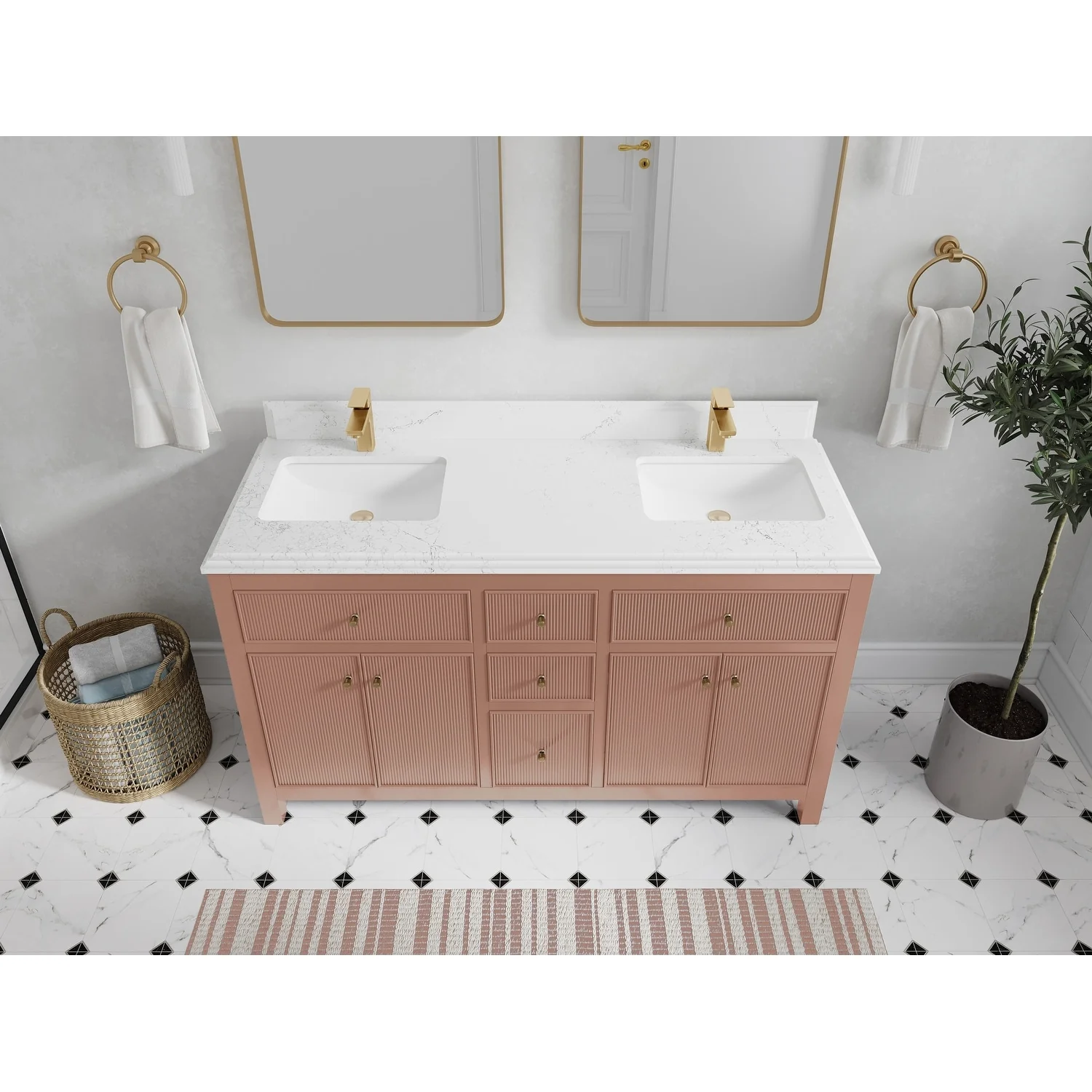 Willow Collections 60 in. W x 22 in D. Sonoma Free Standing Reeded Double Sink Bathroom Vanity with Countertop