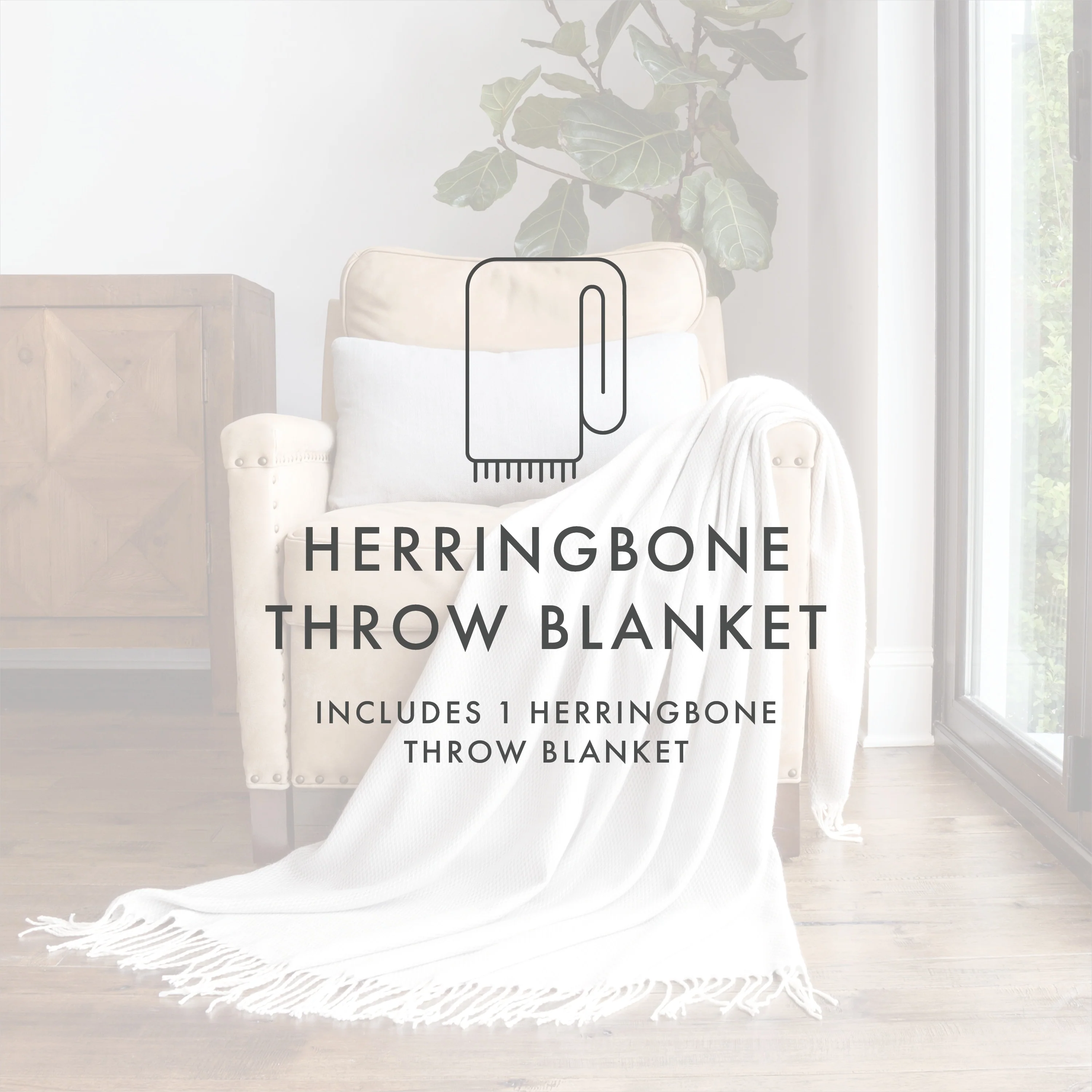 Becky Cameron Throw Blanket Herringbone with Fringed Edges