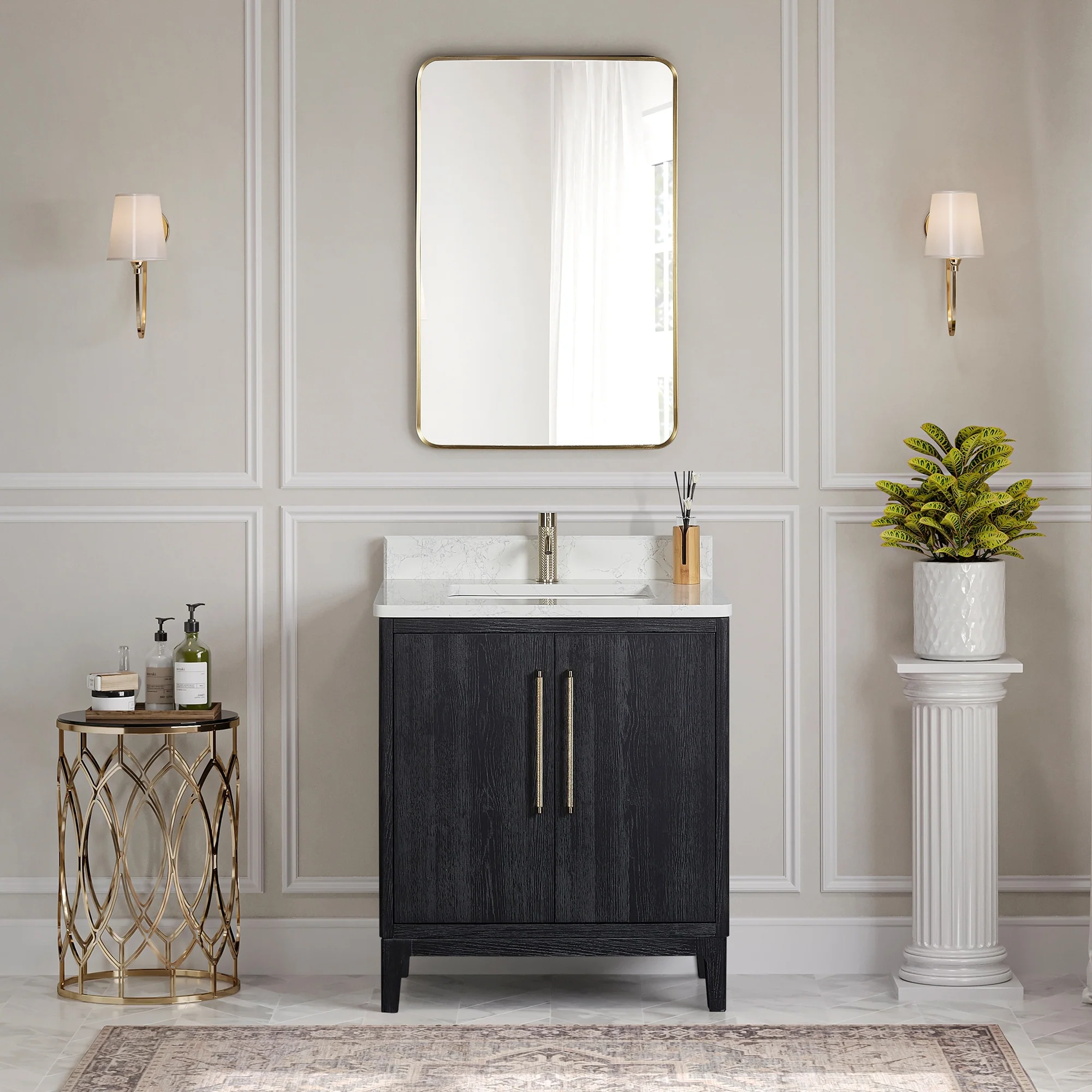 Gara Single Bath Vanity with Composite Stone Top and Mirror