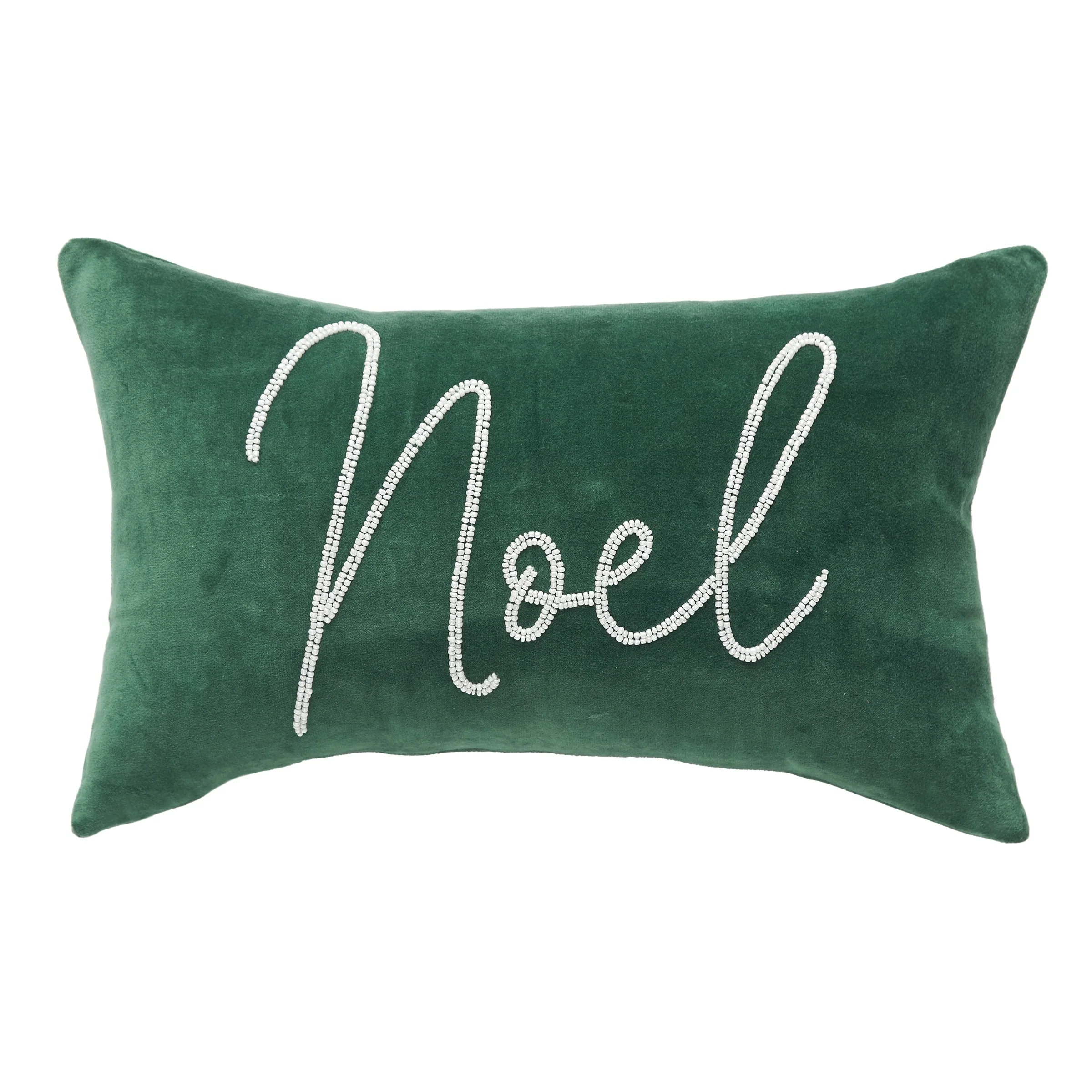Noel Green Velvet Beaded Throw Pillow
