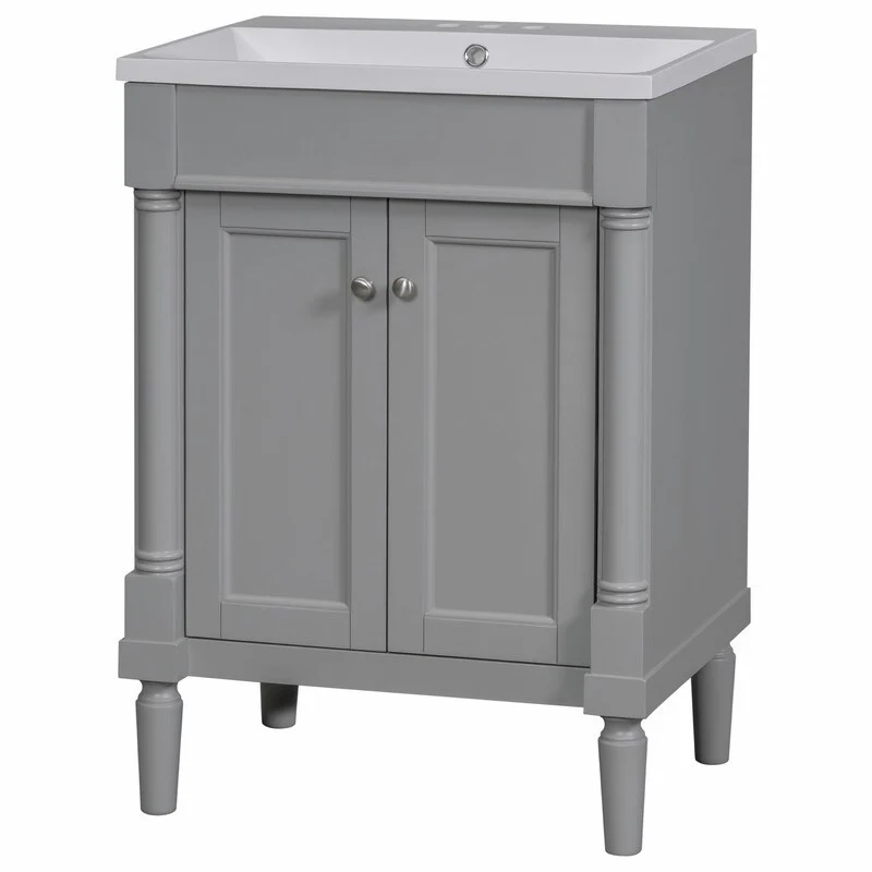24'' Bathroom Vanity with Top Sink: Modern 2-Tier Storage Cabinet, Single Sink, Large Shelves