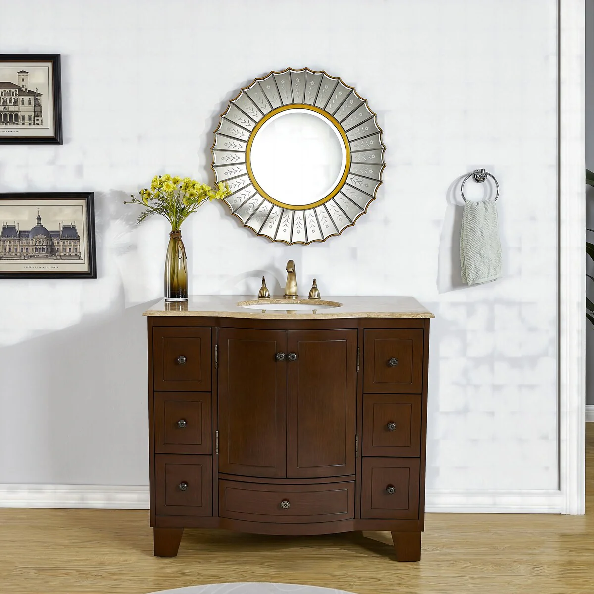 Stufurhome Alandra 40 Inches Dark Cherry Single Sink Bathroom Vanity - 40