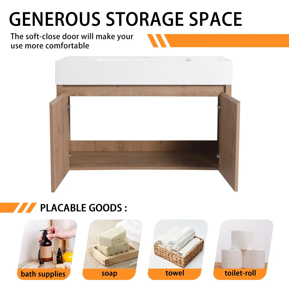 Bathroom Vanity With Sink In 24/30/36 Inch, Floating Bathroom Vanity with Soft Close Door