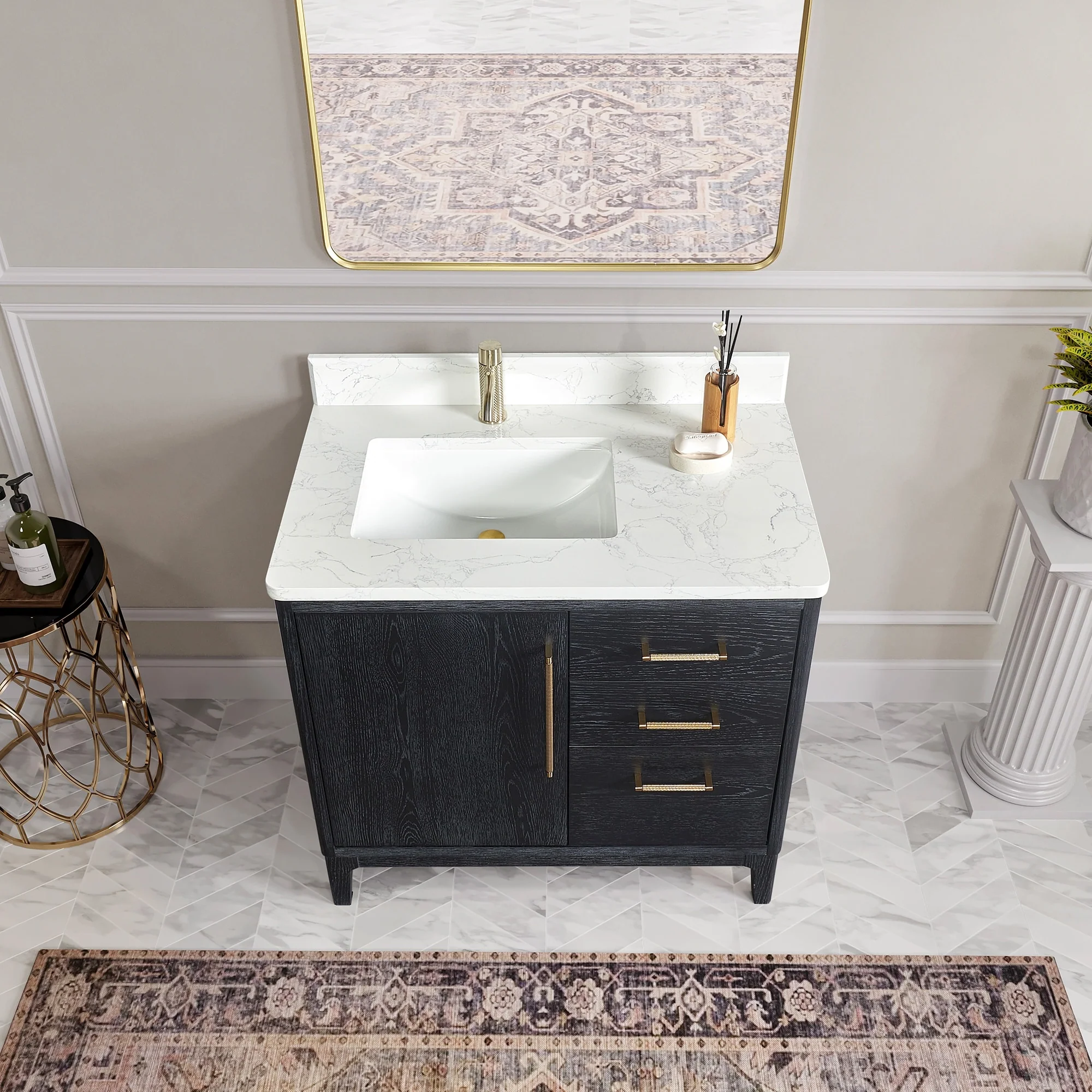 Gara Single Bath Vanity with Composite Stone Top and Mirror