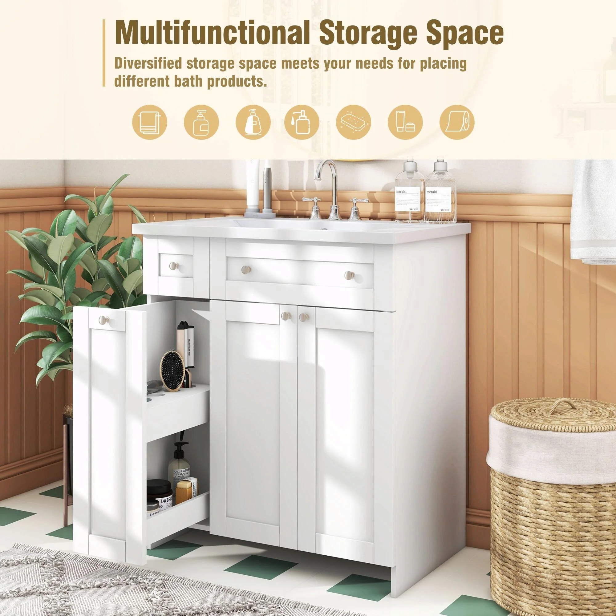 30-Inch Bathroom Vanity with Ceramic Sink Combo
