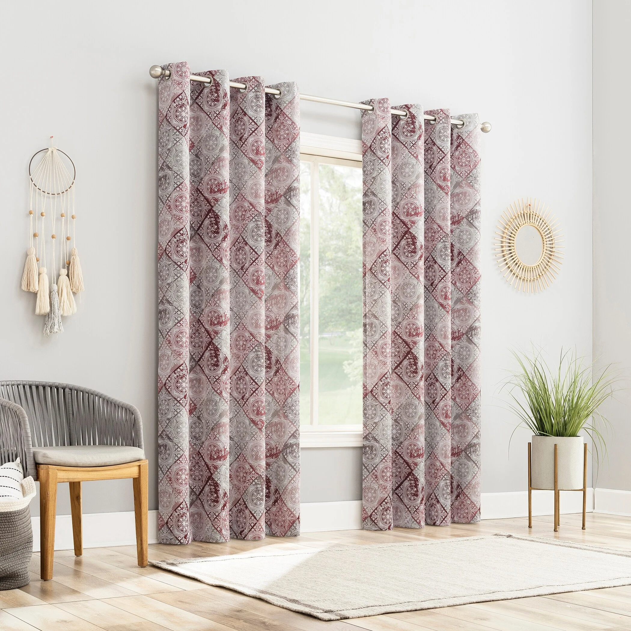 Sun Zero Sahar Global Medallion Print Room Darkening Grommet 1-Piece Curtain Panel, Single Panel