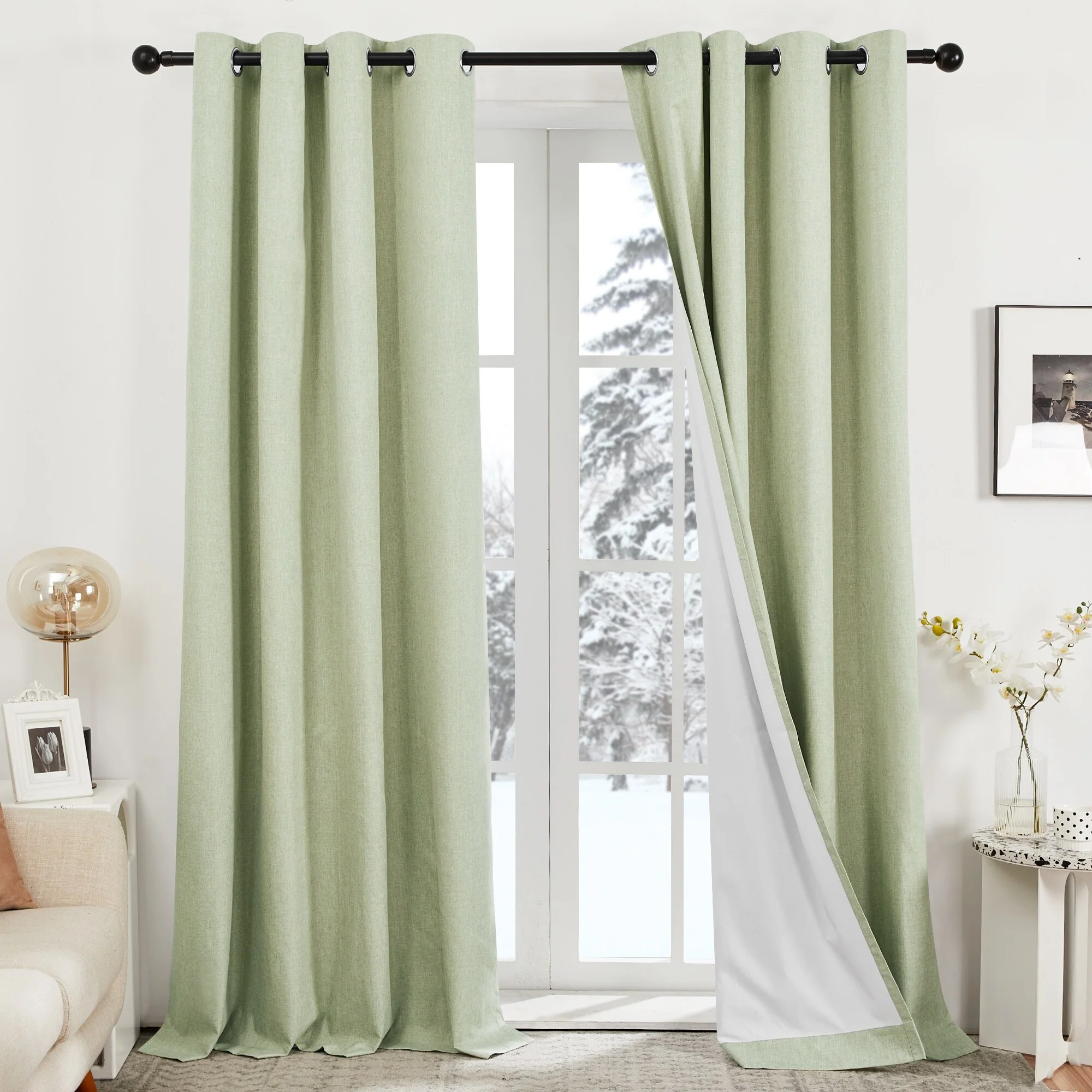 Deconovo Blackout Living Room Curtains Faux Linen Drapes 2 Panels