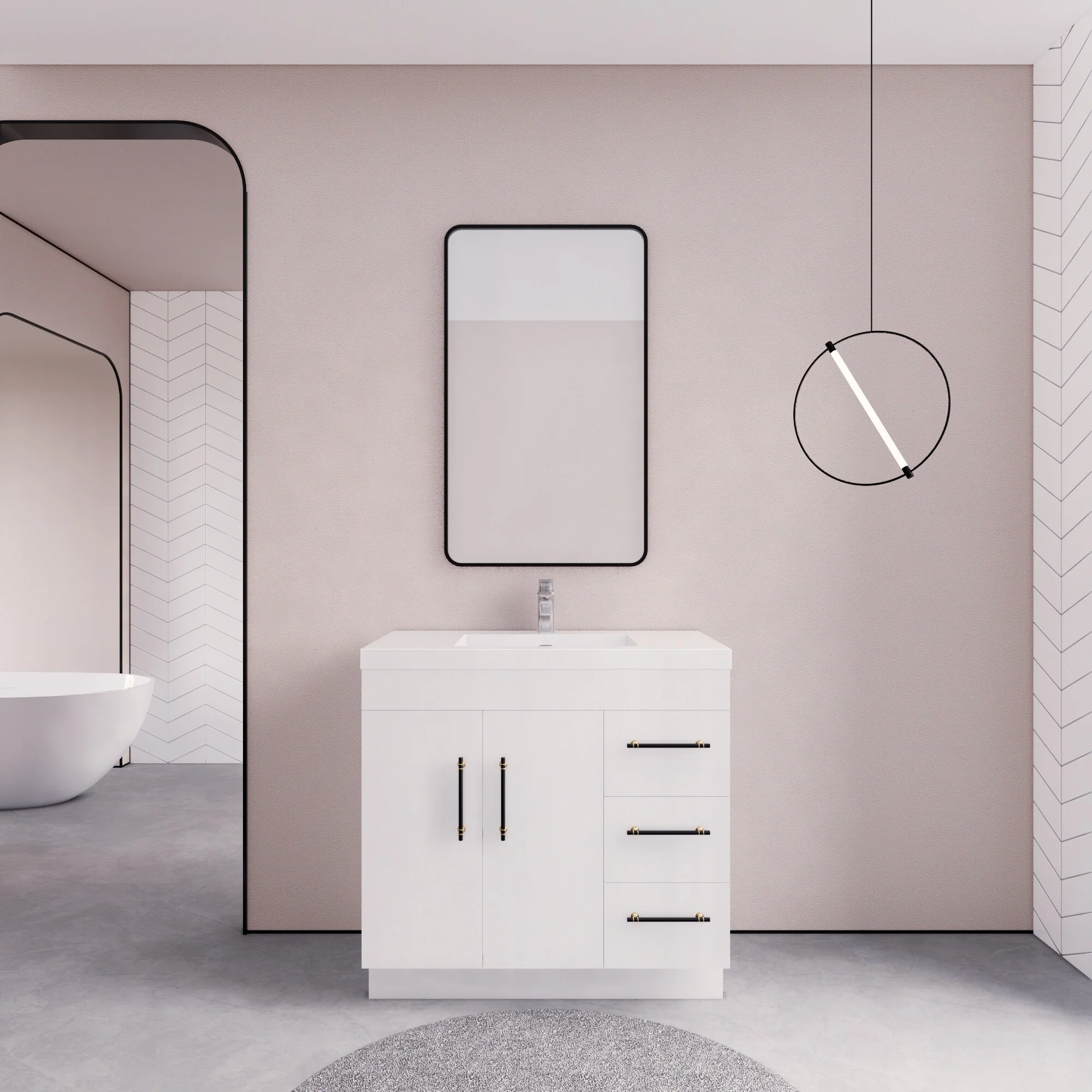 Eliza 36 Freestanding Vanity (Right Drawers) with Single Sink