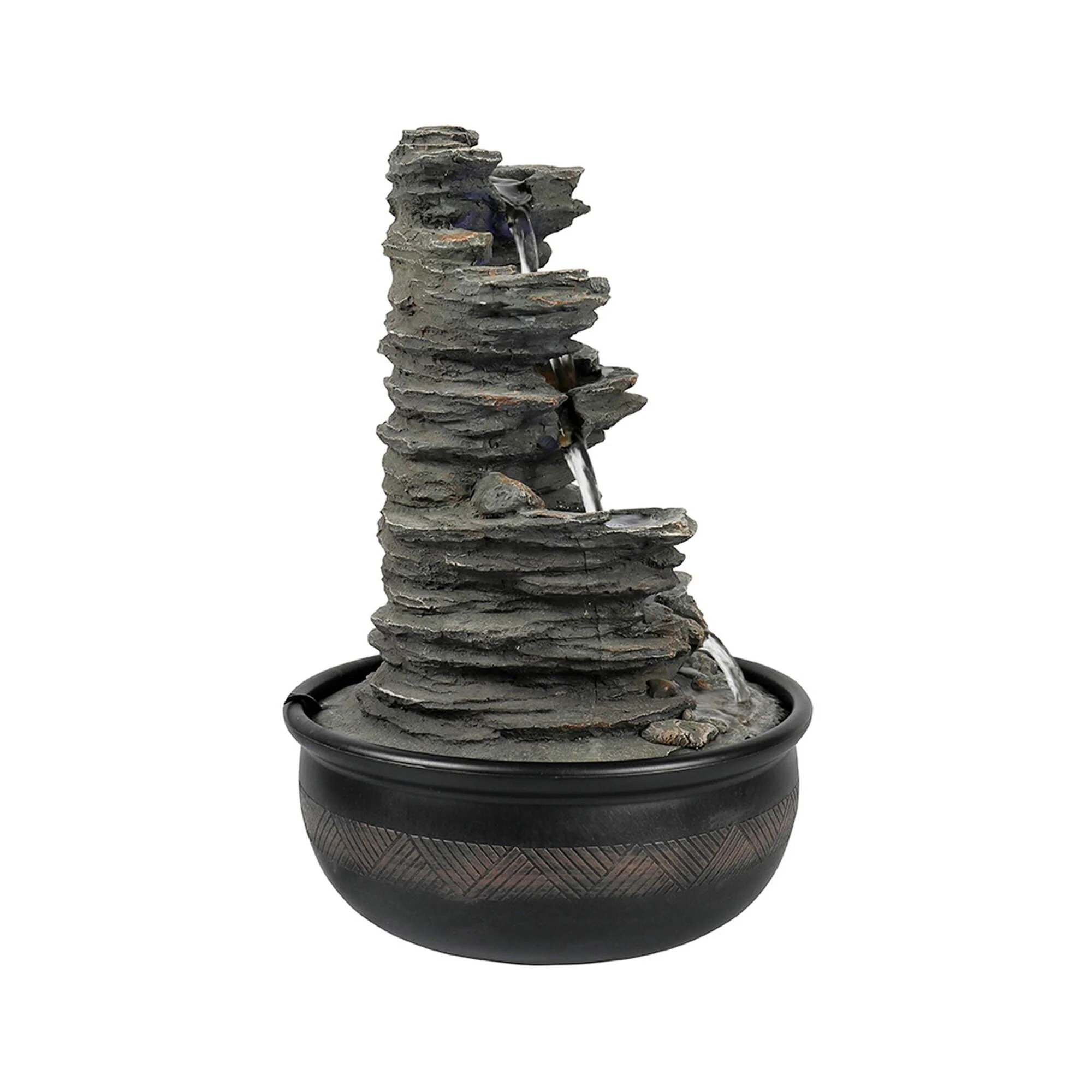 5 Tier Indoor Tabletop Water Fountain Resin Rockery with Base