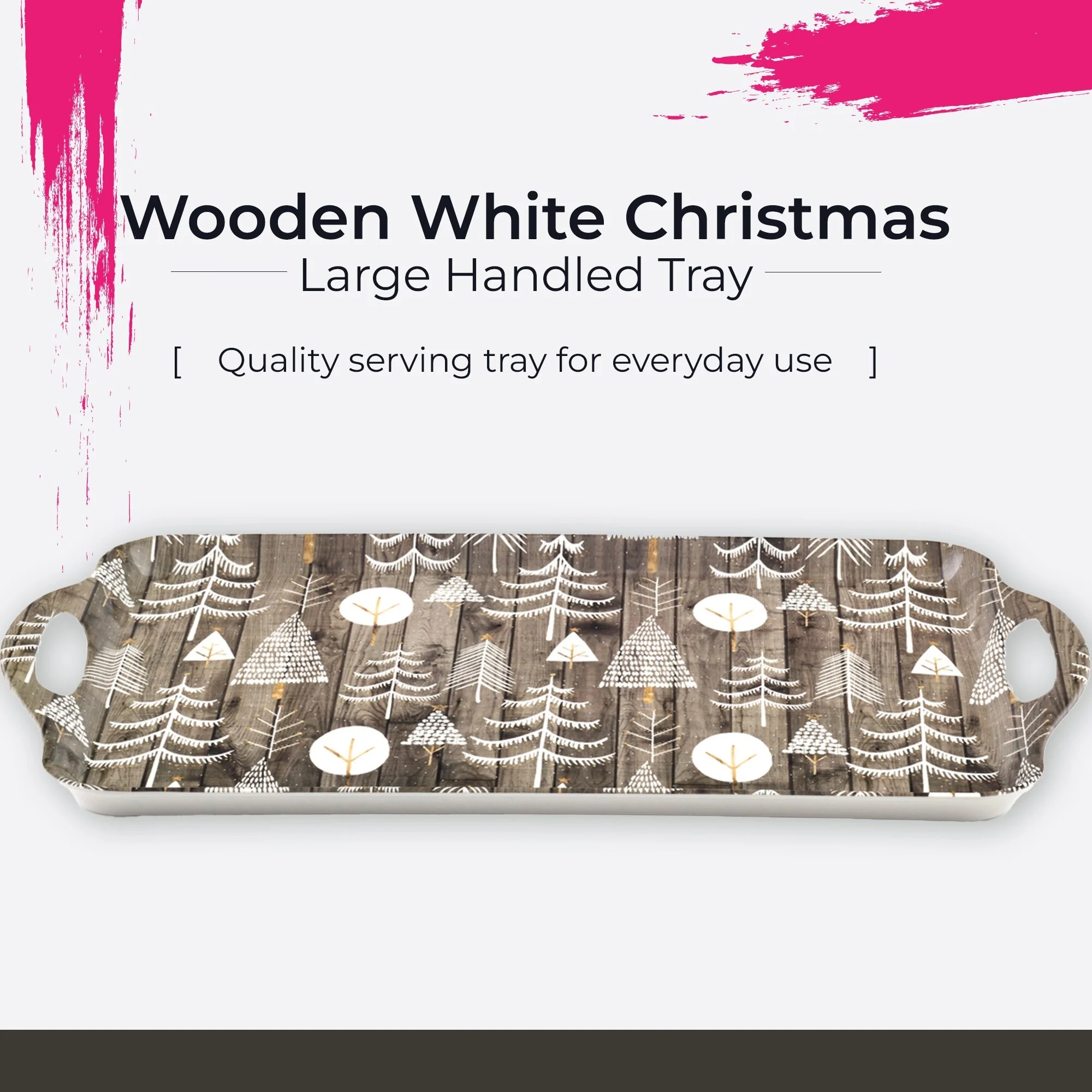 Pimpernel Wooden White Christmas Large Handled Tray - 18.9