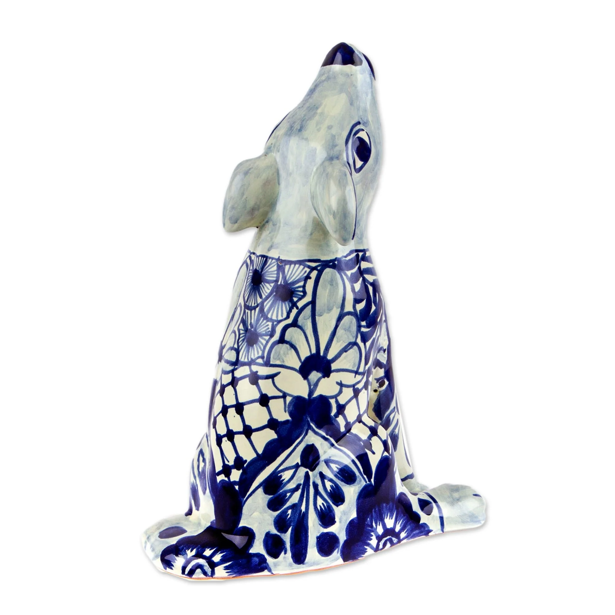 Novica Handmade Talavera Coyote Ceramic Sculpture