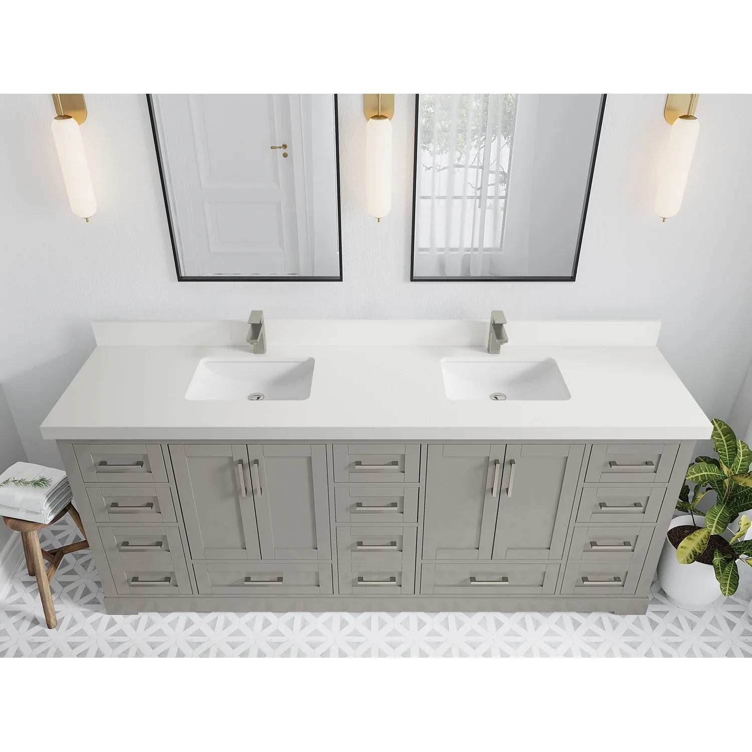 Willow Collection 84 in W x 22 in D x 36 in H Boston Double Bowl Sink Bathroom Vanity with Countertop