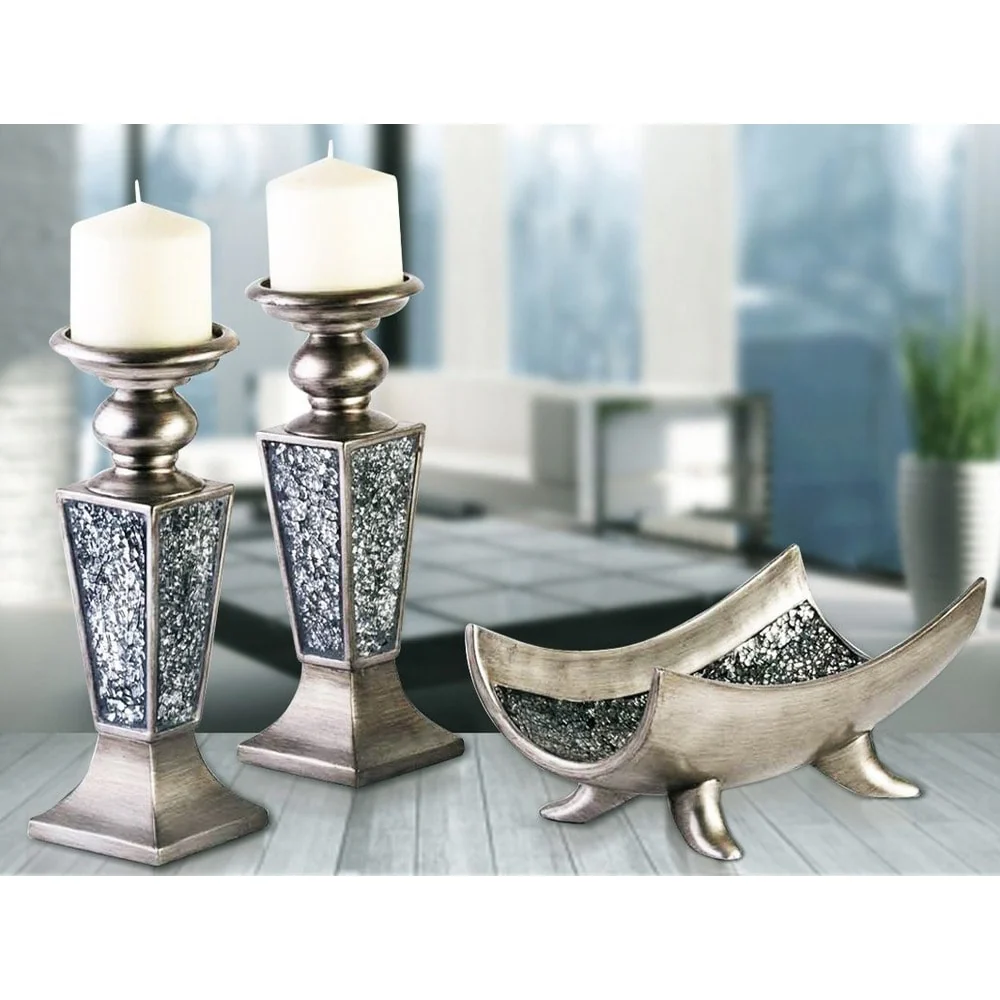 Creative Scents Schonwerk Silver Centerpiece Bowl- Crackled Mosaic Design