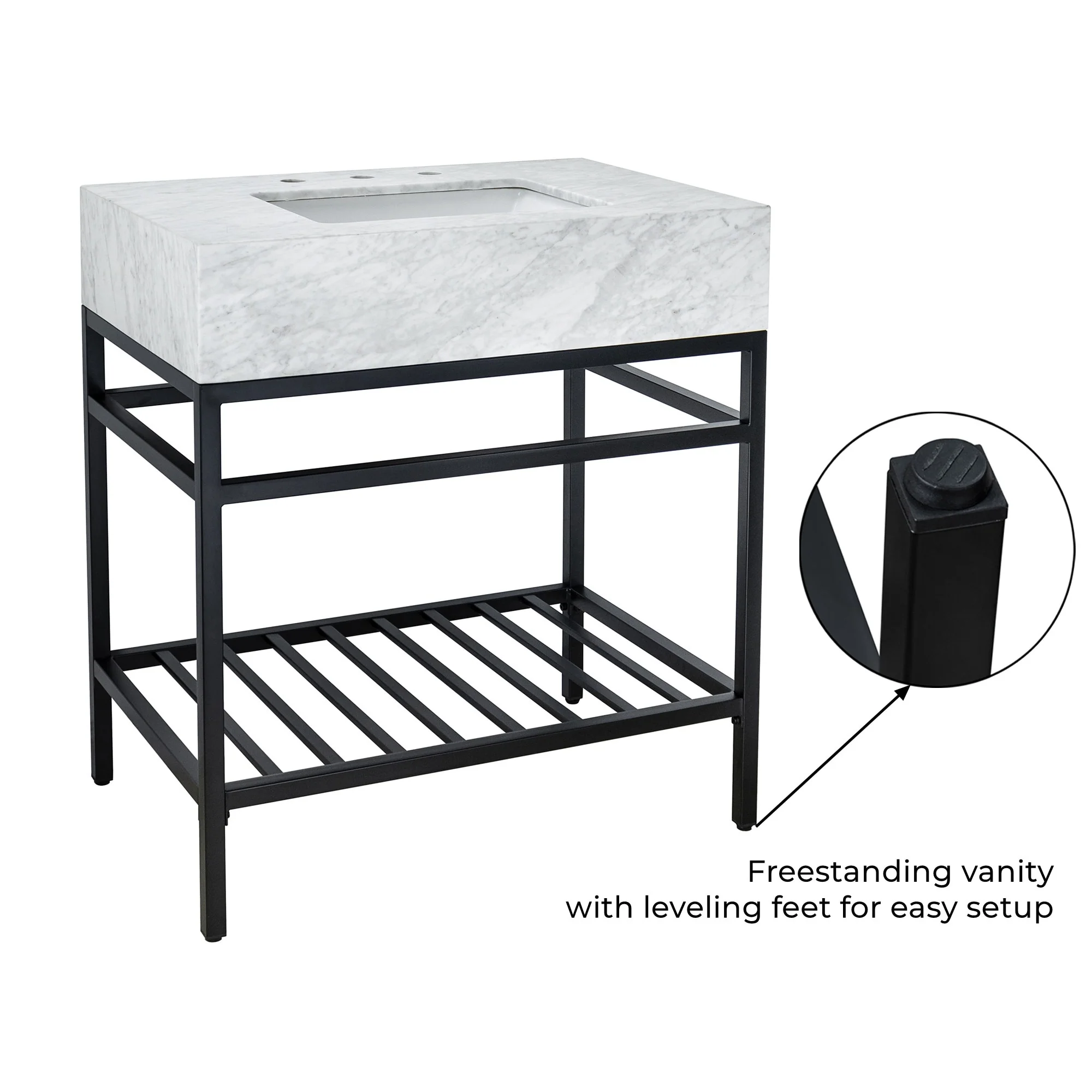 TEHOME Kliti 26'' Free-standing Single Bathroom Vanity with Carrara Marble Vanity Top