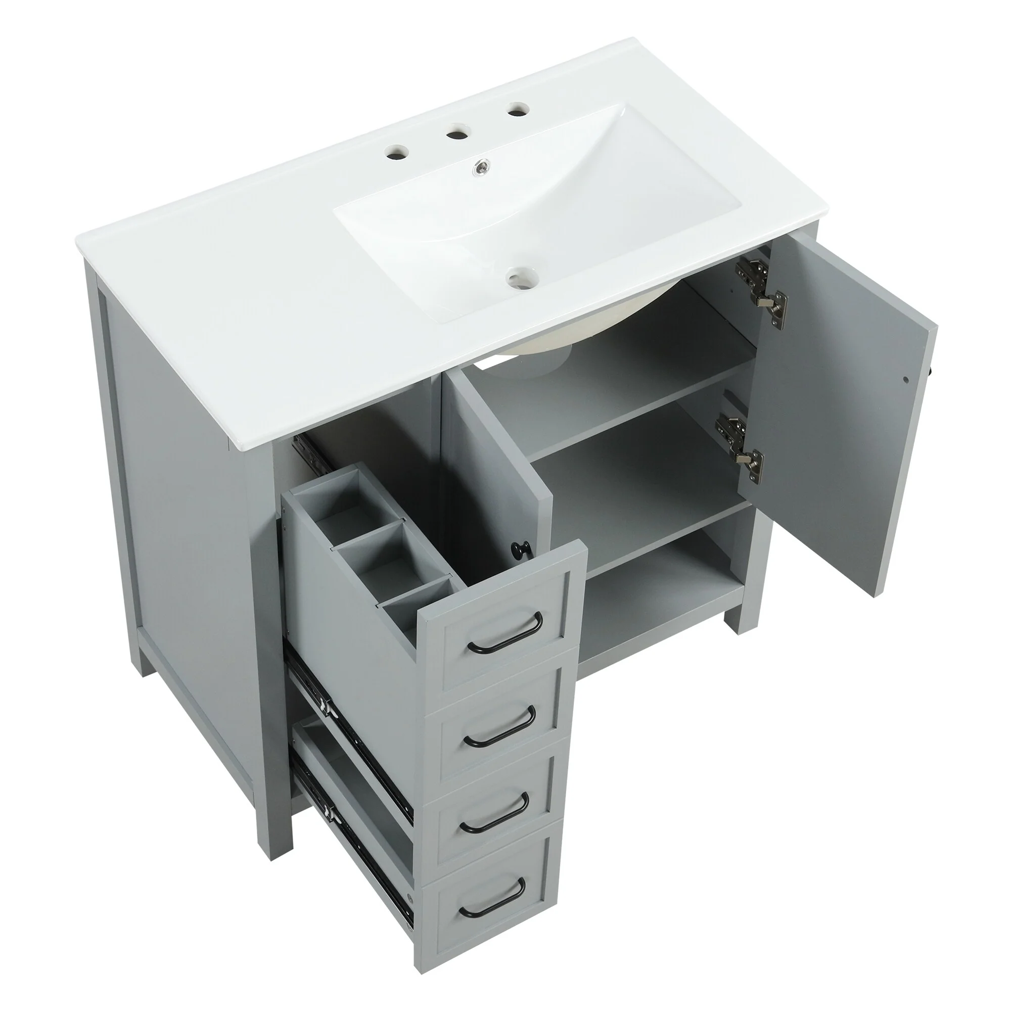 Bathroom Vanity with Ceramic Sink, Bathroom Storage Cabinet with 2 Drawers, Bathroom Vanity with 1 Tip-Out Drawer and 1 Door