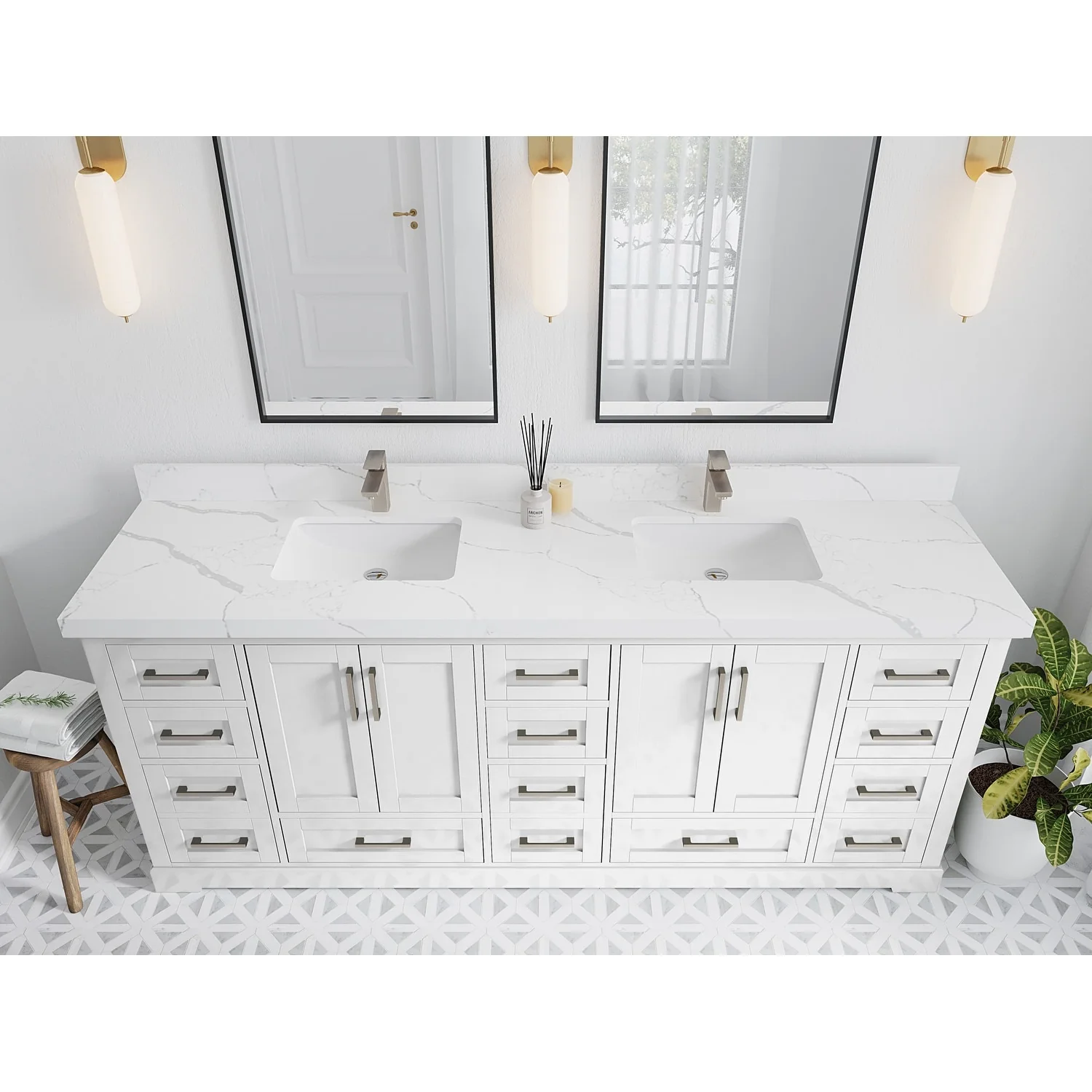 Willow Collection 84 in W x 22 in D x 36 in H Boston Double Bowl Sink Bathroom Vanity with Countertop