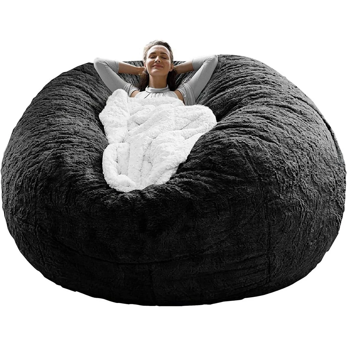 Big Round Soft Fluffy PV Velvet Sofa Bed Cover Lazy Sofa Bed Cover