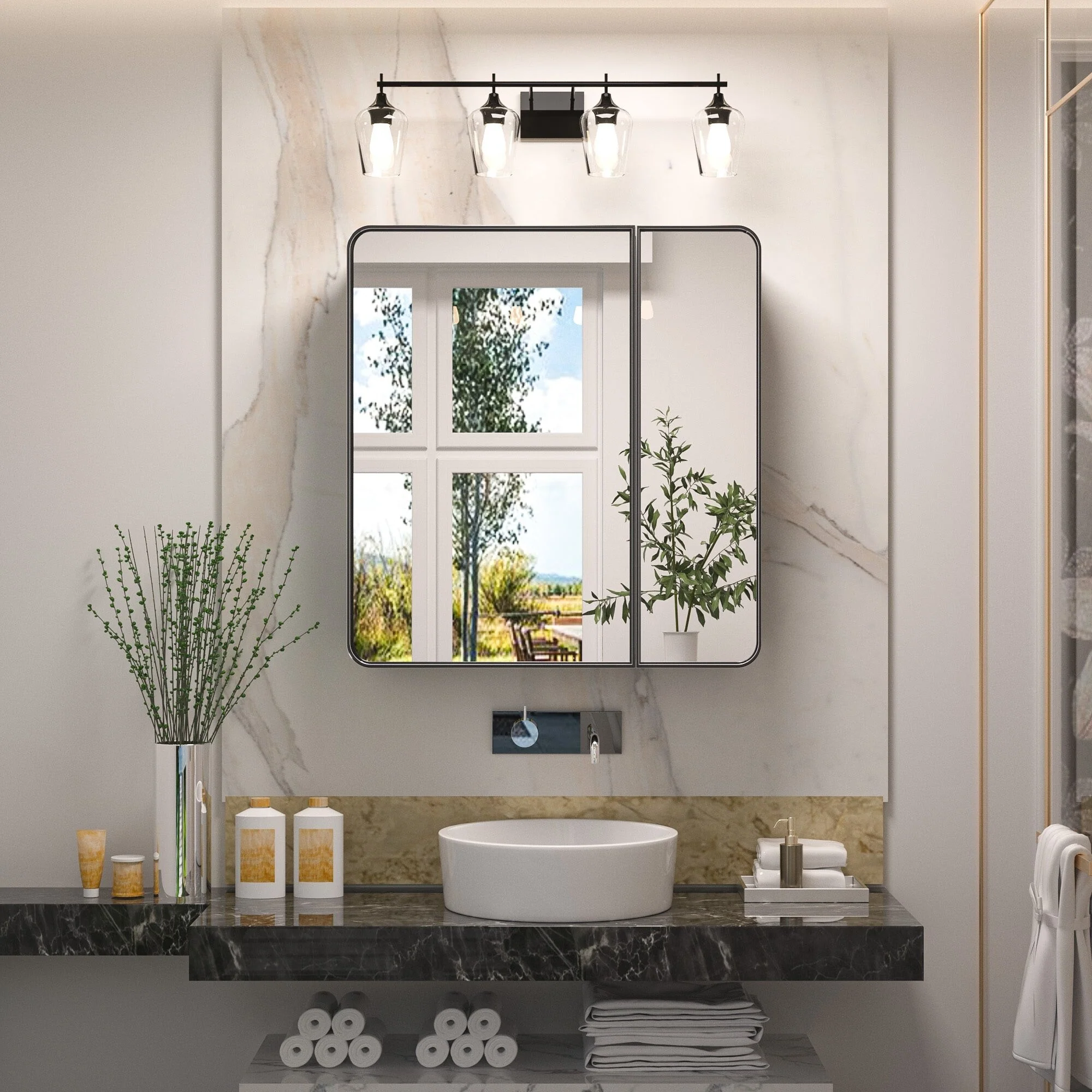 KEONJINN Medicine Cabinets for Bathroom with Mirror, Stainless Steel 1-3 Framed Doors