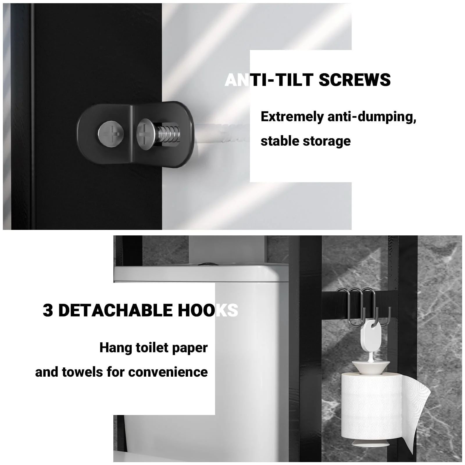 Over The Toilet Storage Shelf, Bamboo 3-Tier Above Toilet Storage Rack with 3 Hooks