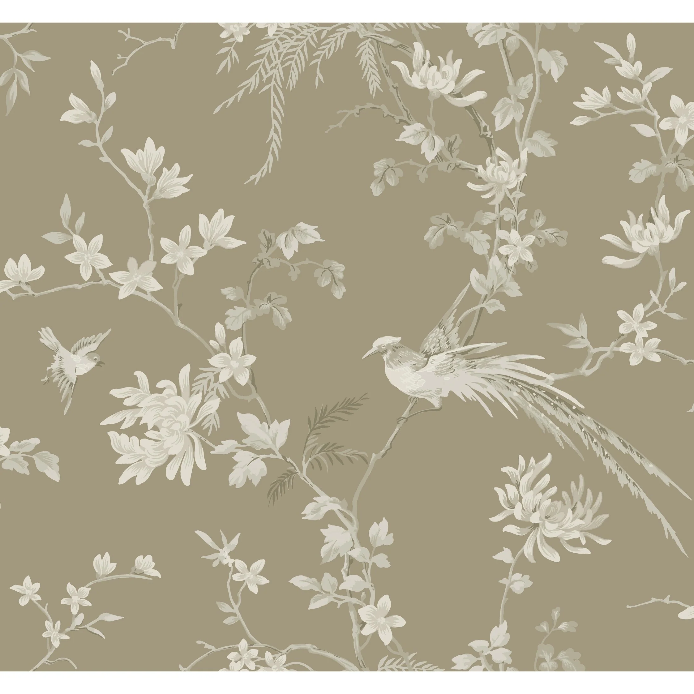 Schusterman, Bird And Blossom Chinoserie Wallpaper, 27 in x 27 ft = 60.75 sq ft, Wallpaper Roll