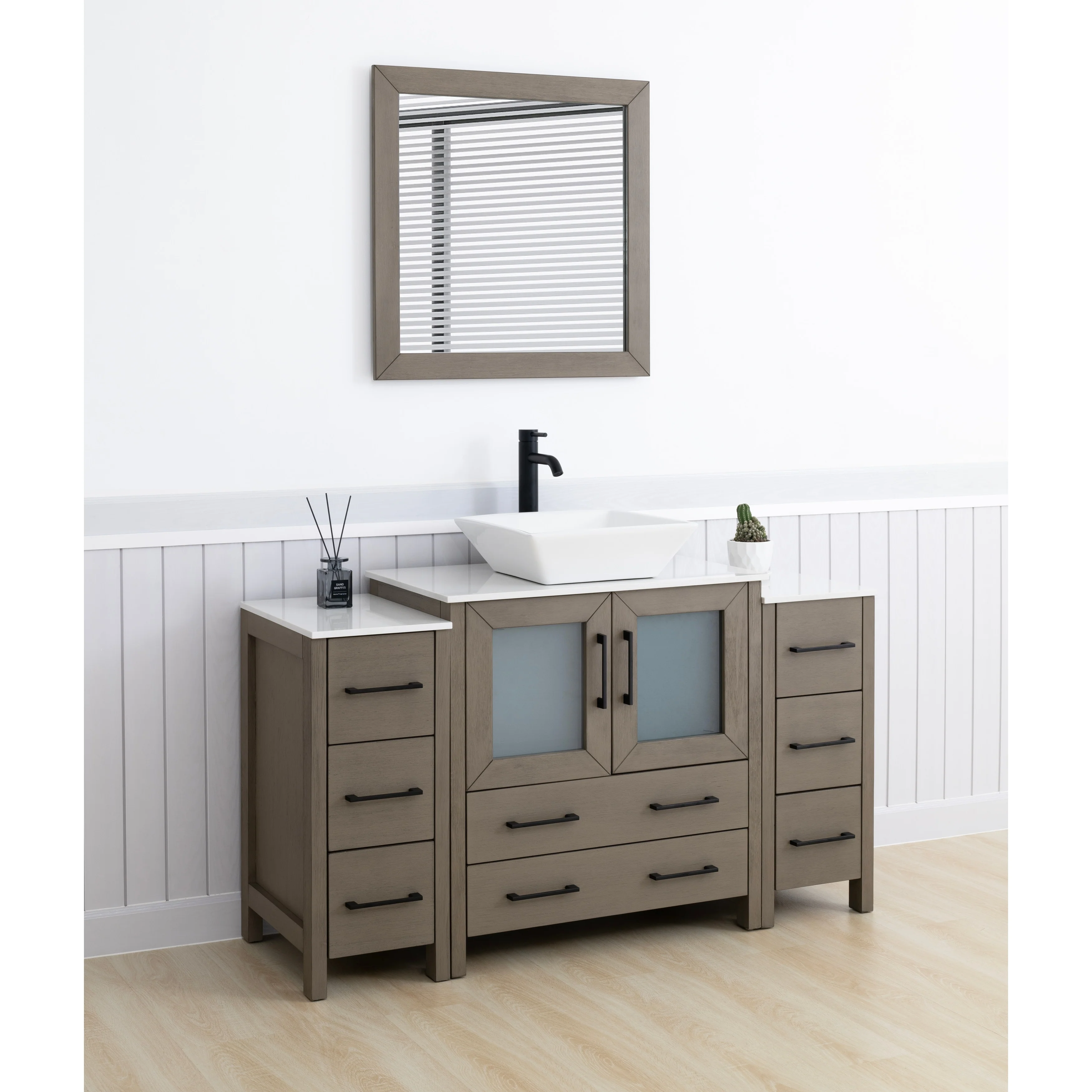 Vanity Art 54-inch Single Sink Bathroom Vanity Set with Engineered Marble Top and Free Mirror - 54 x 18.5 x 36 Inches