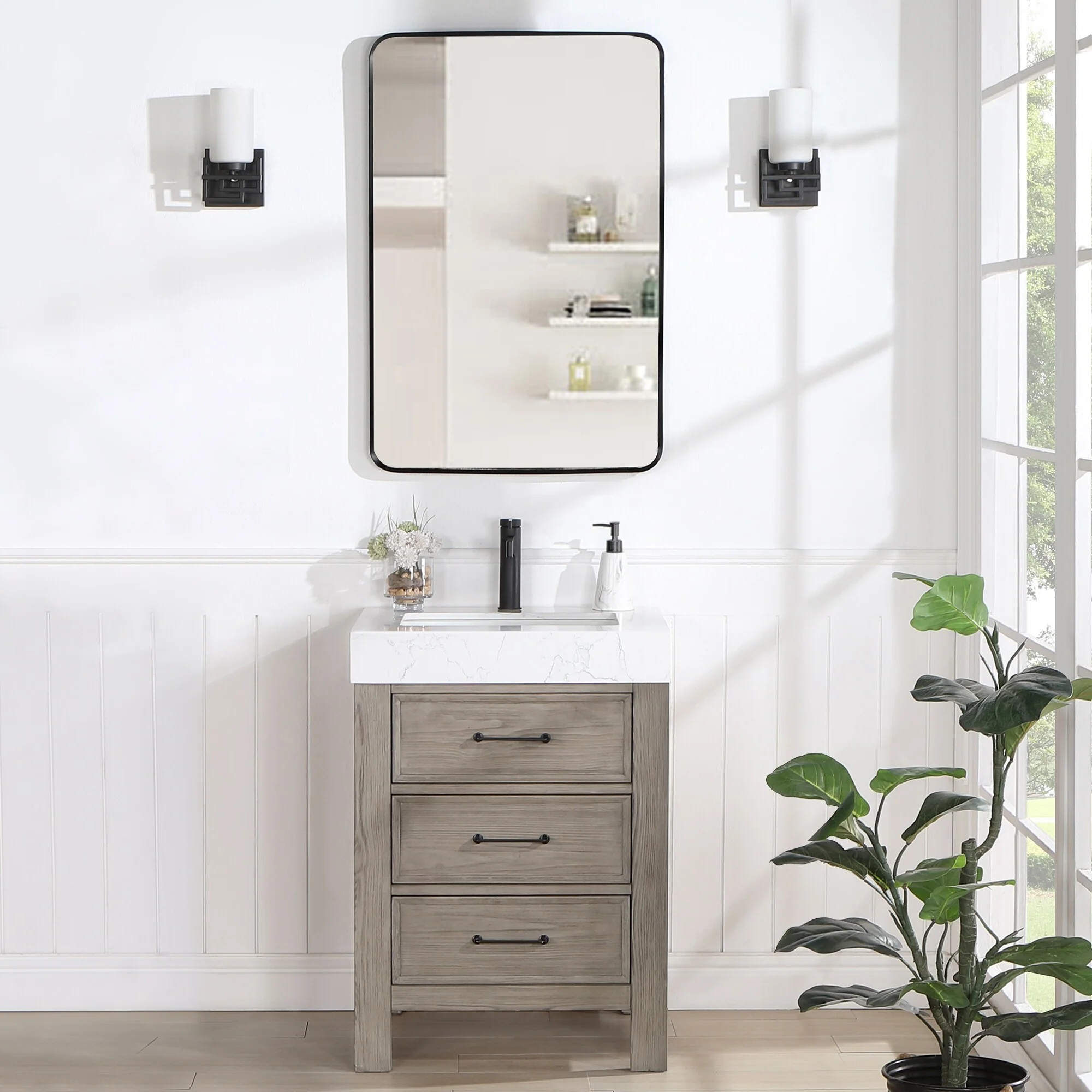 Leon 24 in. Single Bathroom Vanity with Composite Stone Top