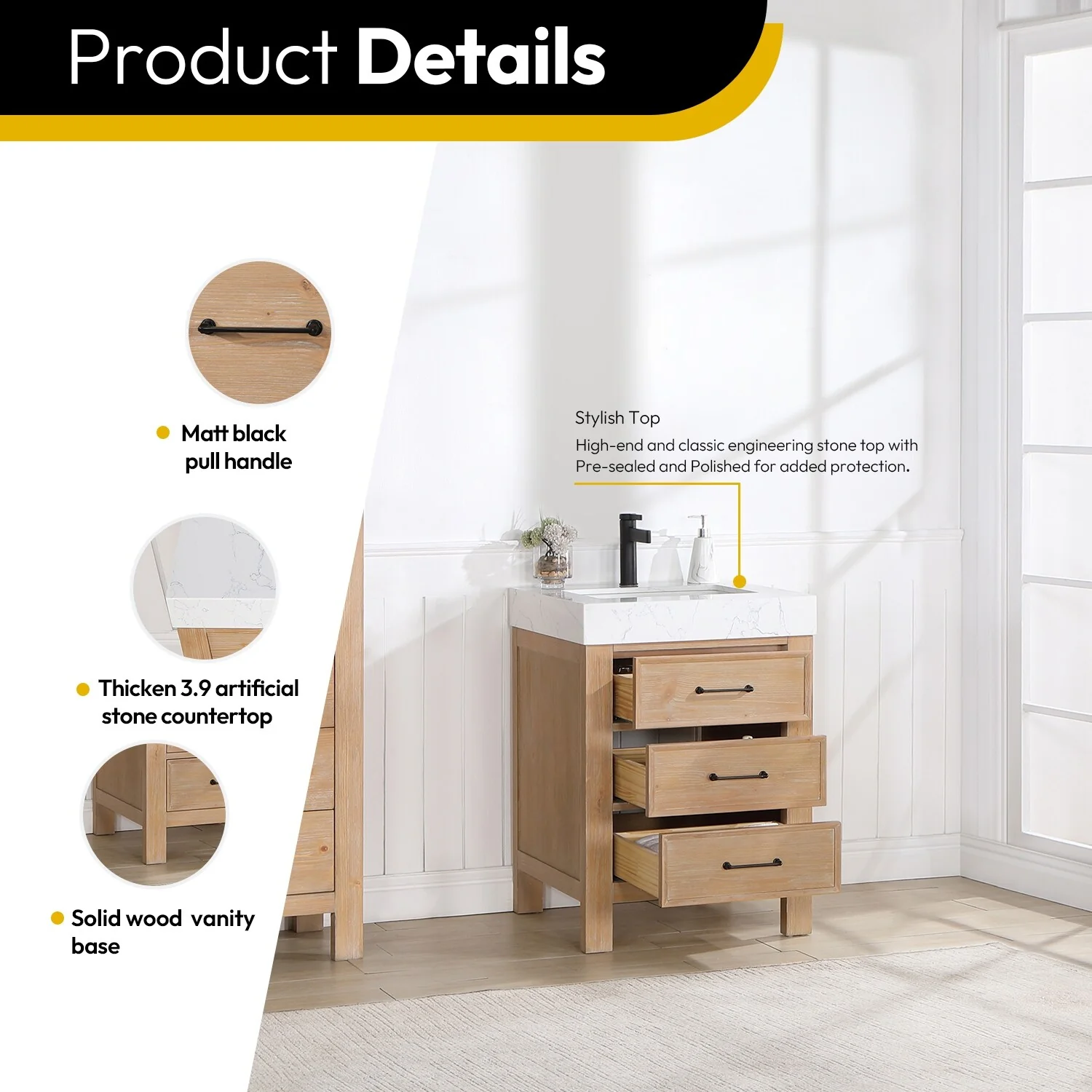 Leon 24 in. Single Bathroom Vanity with Composite Stone Top