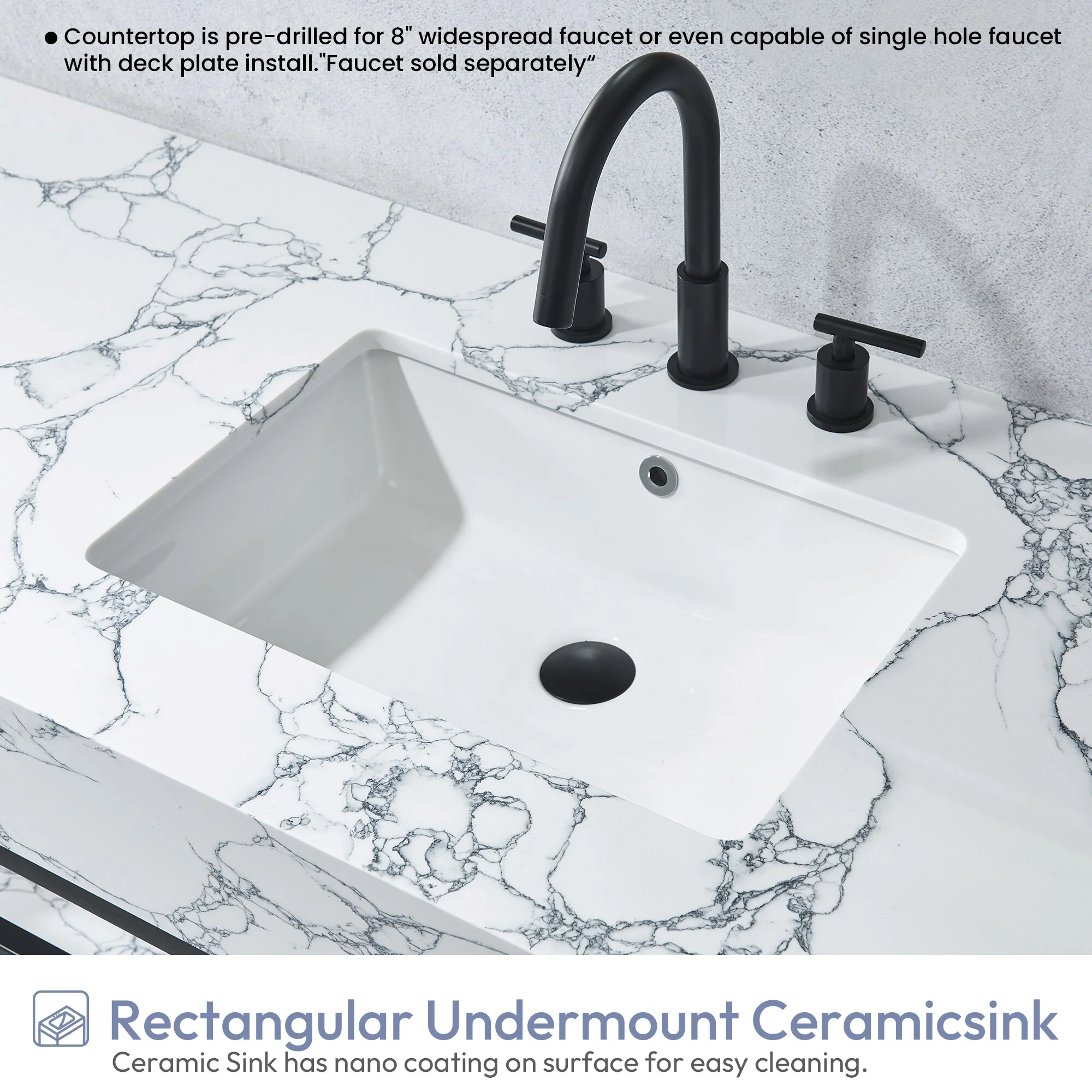 Ecija Bath Vanity, Metal Support with Composite Stone Top, no Mirror