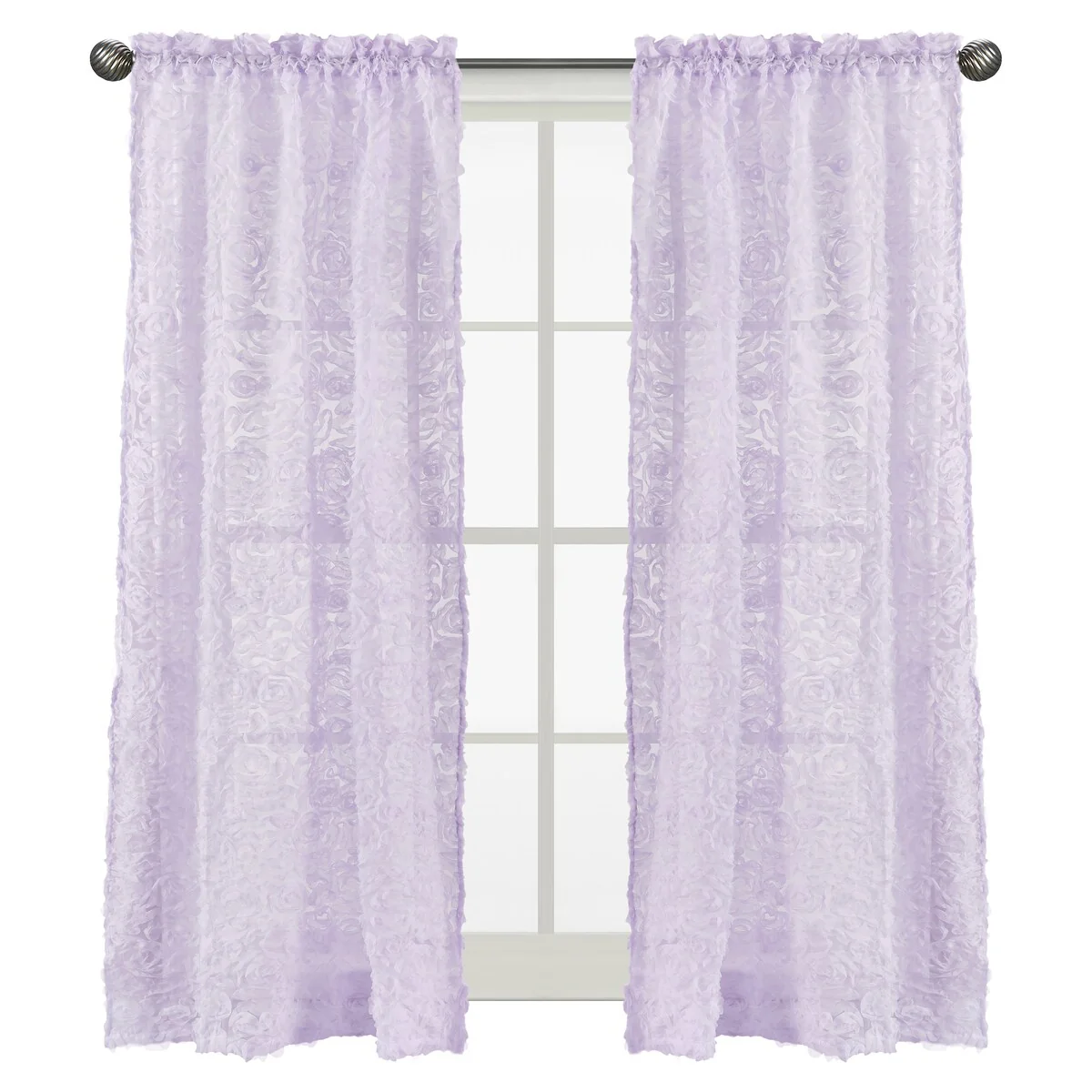 Purple Floral Rose 84in Window Treatment Curtain Panel Pair - Lavender Flower Luxurious Elegant Princess Vintage Shabby Chic
