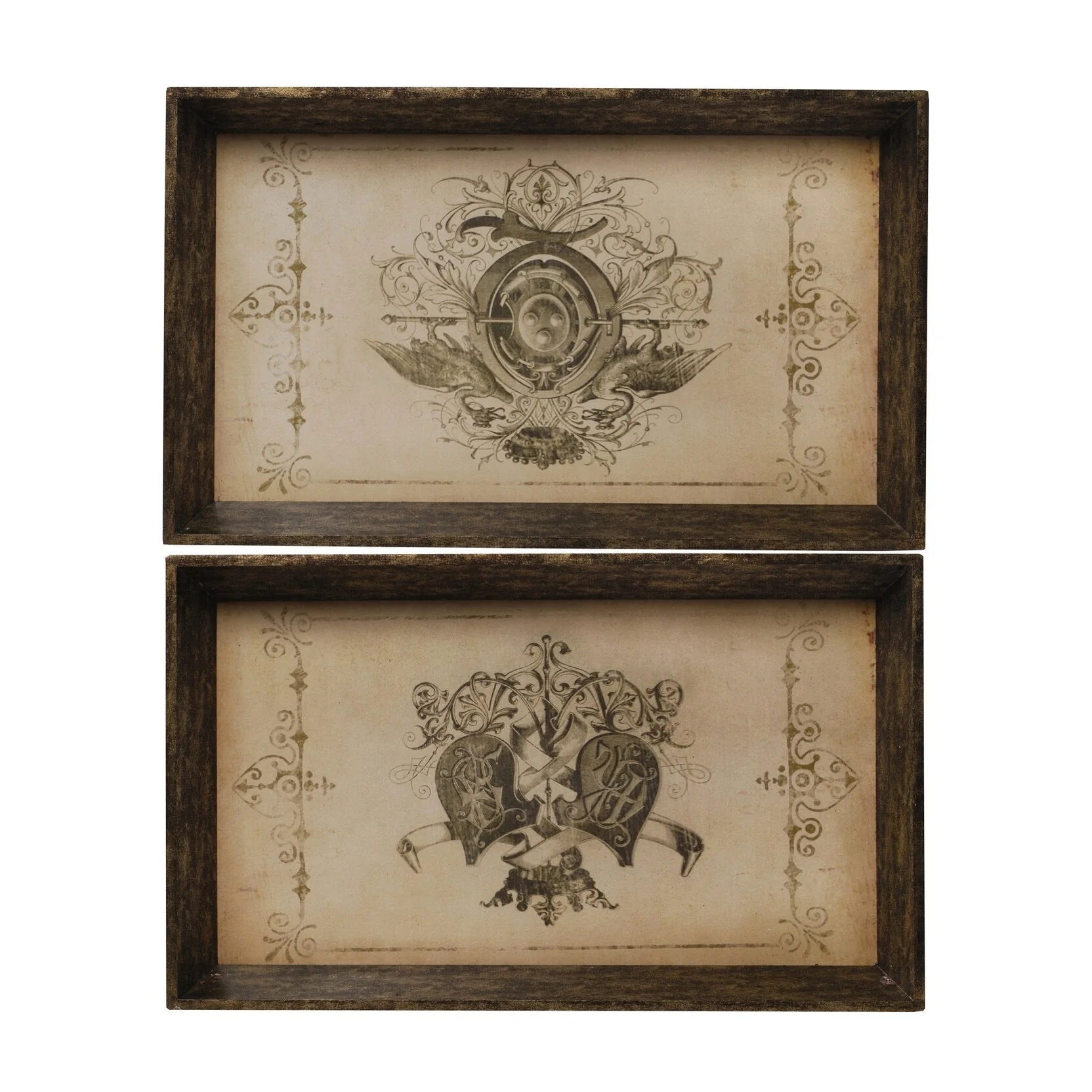 A&B Home Nomita 2-inch Cream and Brown Rectangular Trays (Set of 2)