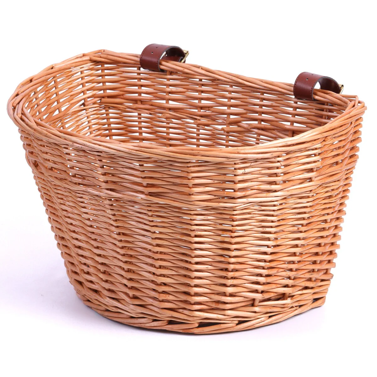 Wicker Front Bike Basket with Faux Leather Straps - Large