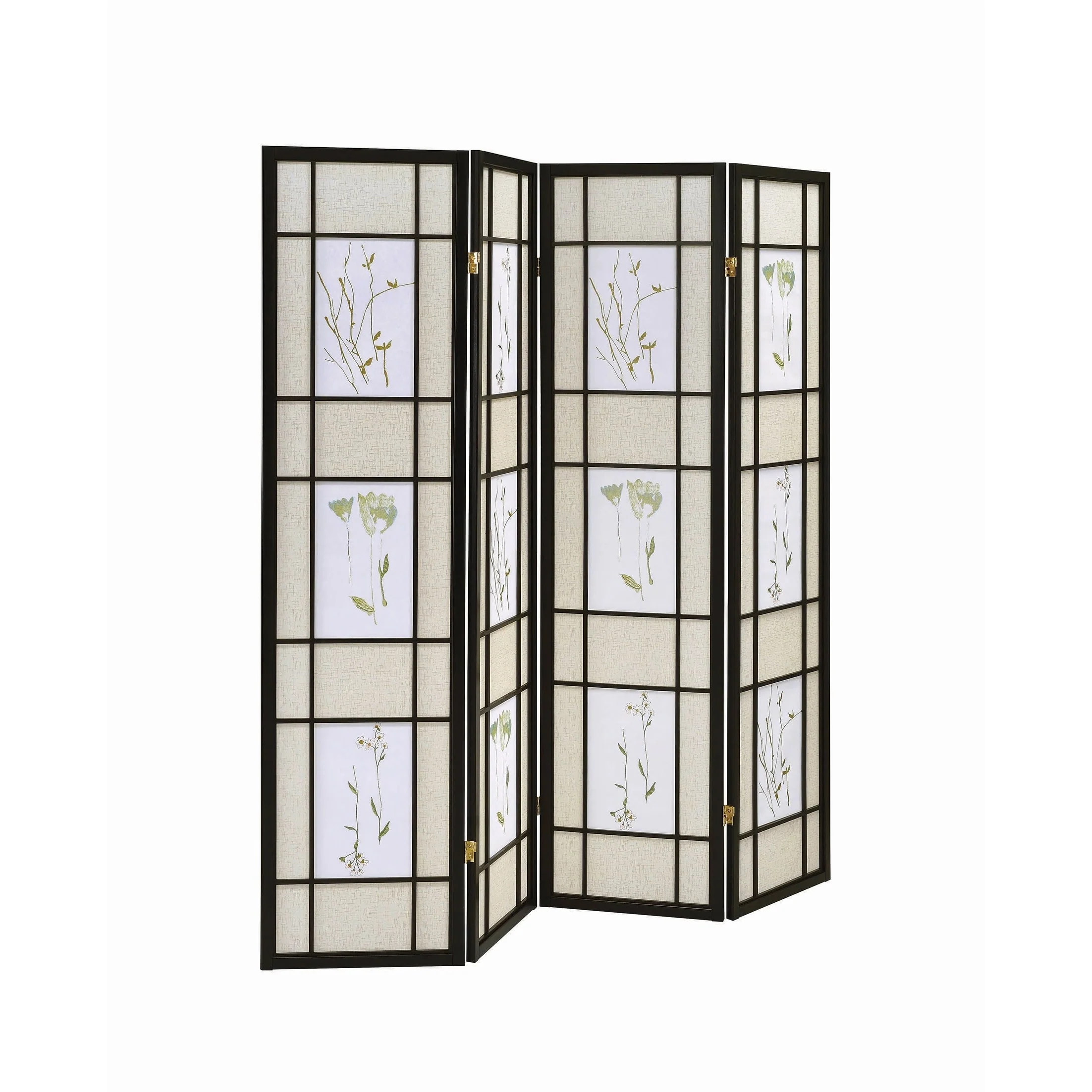 Chamois Multi-color 4-panel Folding Screen with Floral Motif