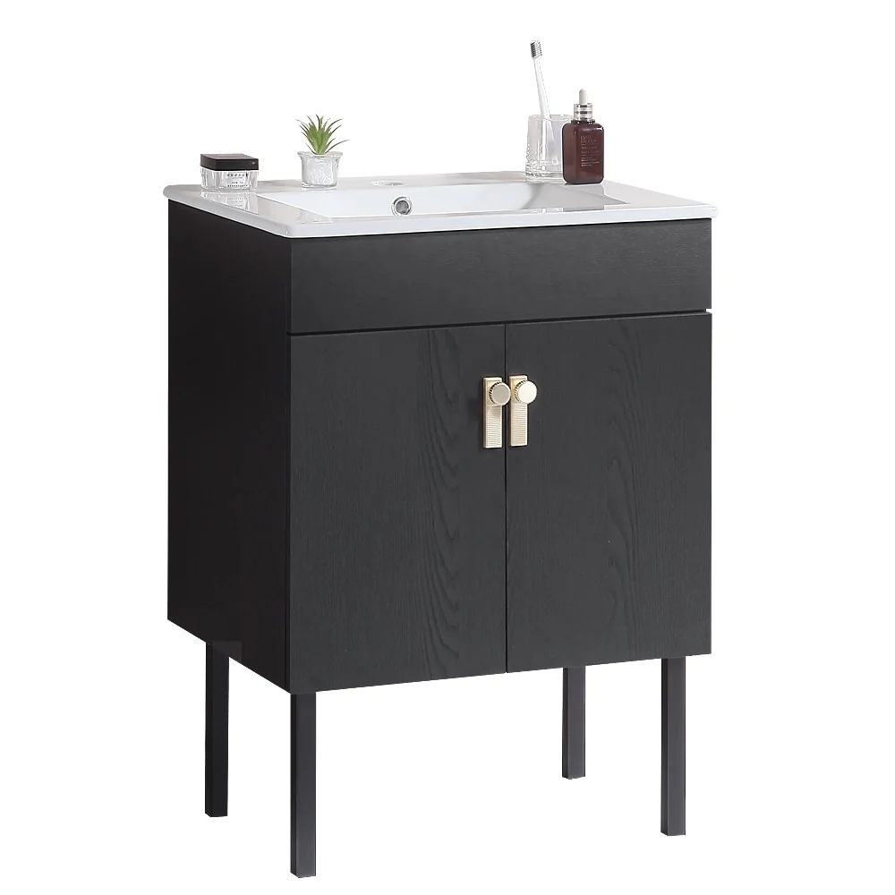 Bathroom Vanity with Metal Leg, White Ceramic Basin & 2 Soft Close Doors