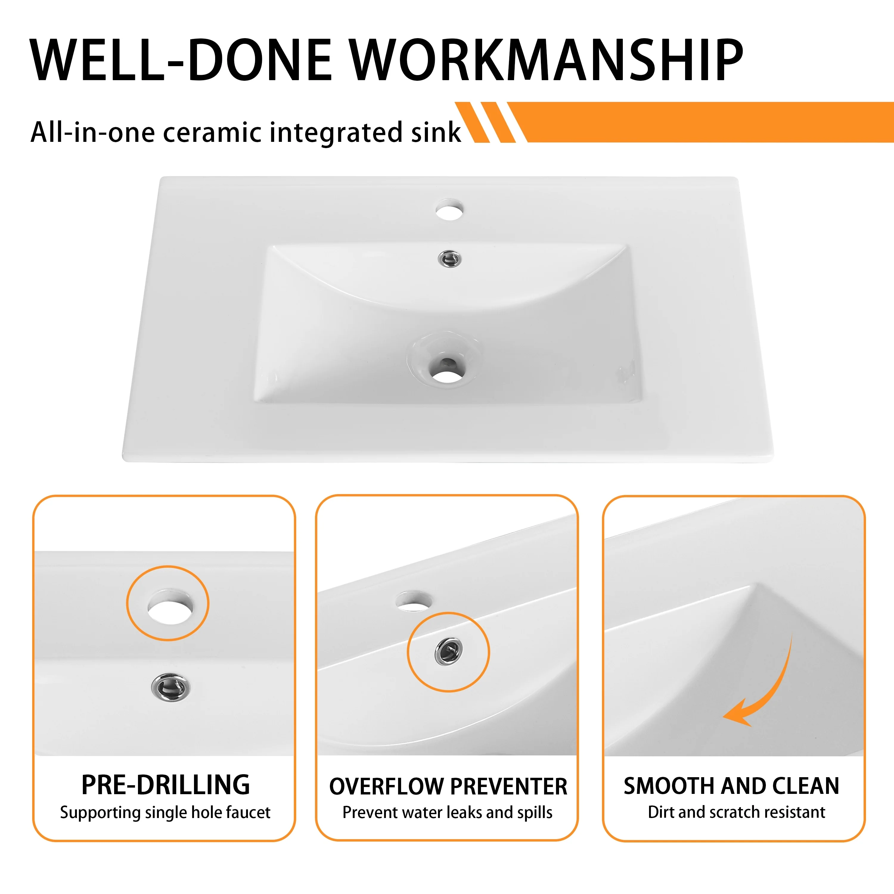 Bathroom Vanity With Sink In 30 Inch, Freestanding Bathroom Vanity With Soft Close Door