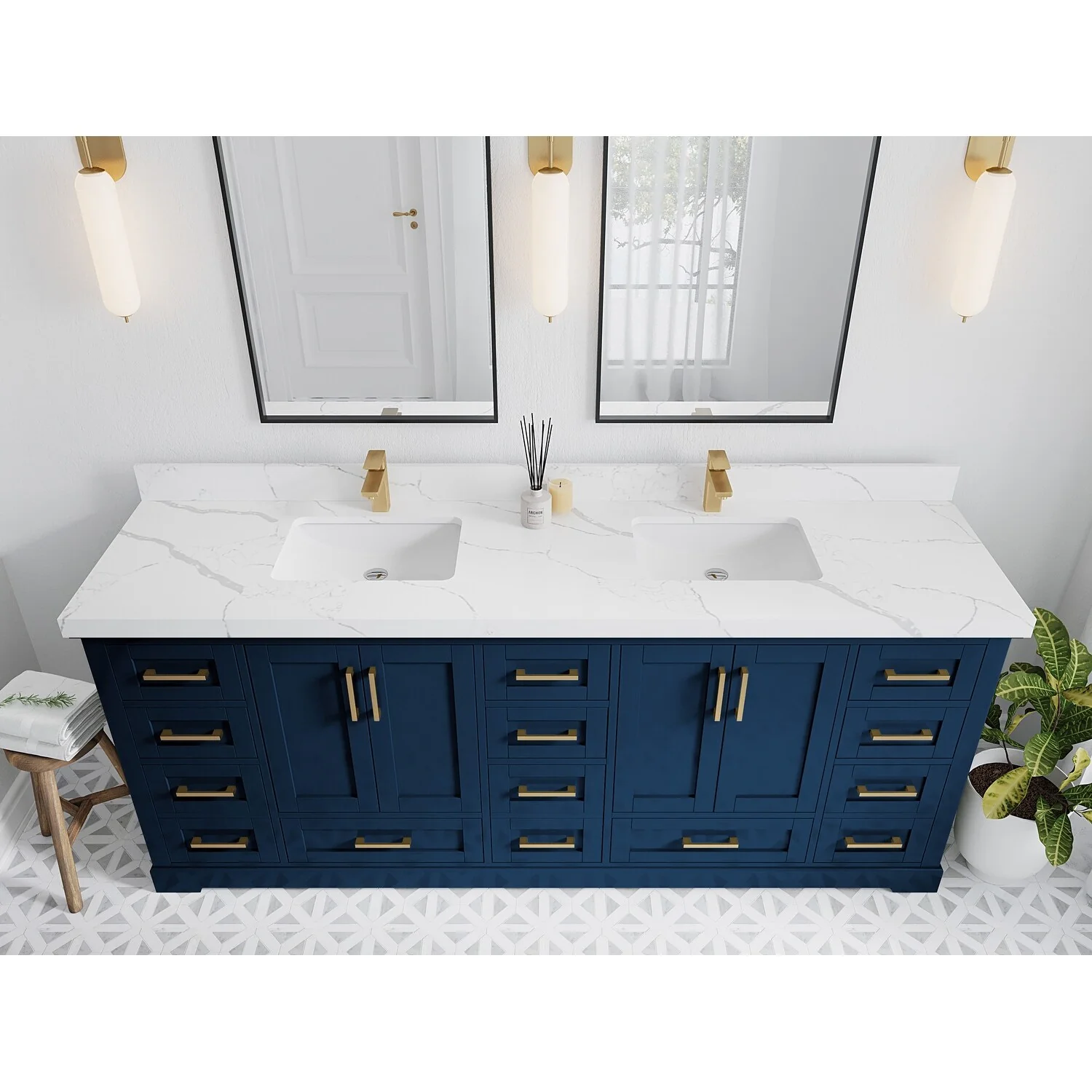 Willow Collection 84 in W x 22 in D x 36 in H Boston Double Bowl Sink Bathroom Vanity with Countertop