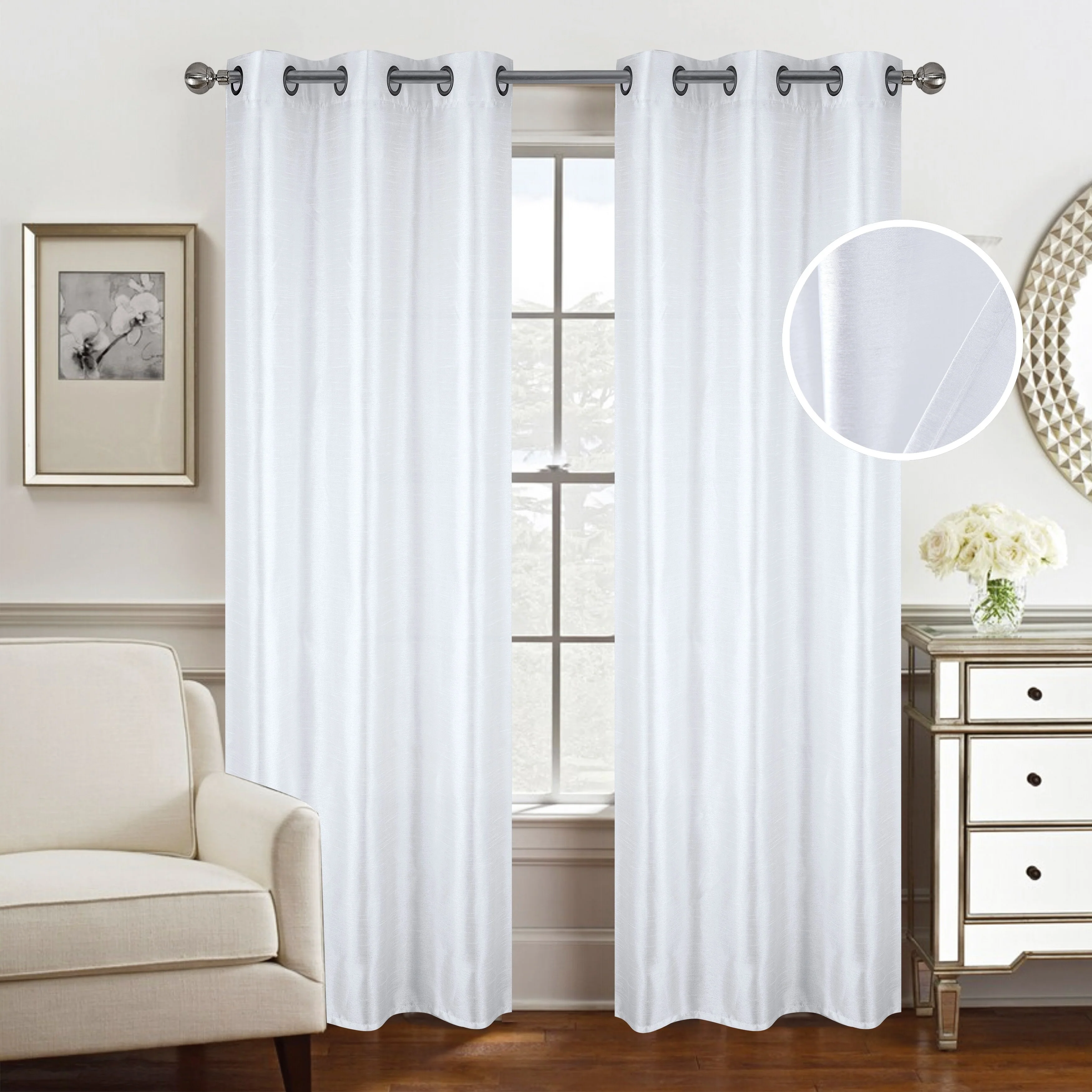 Nancy Faux Silk Window Curtain Panel Set