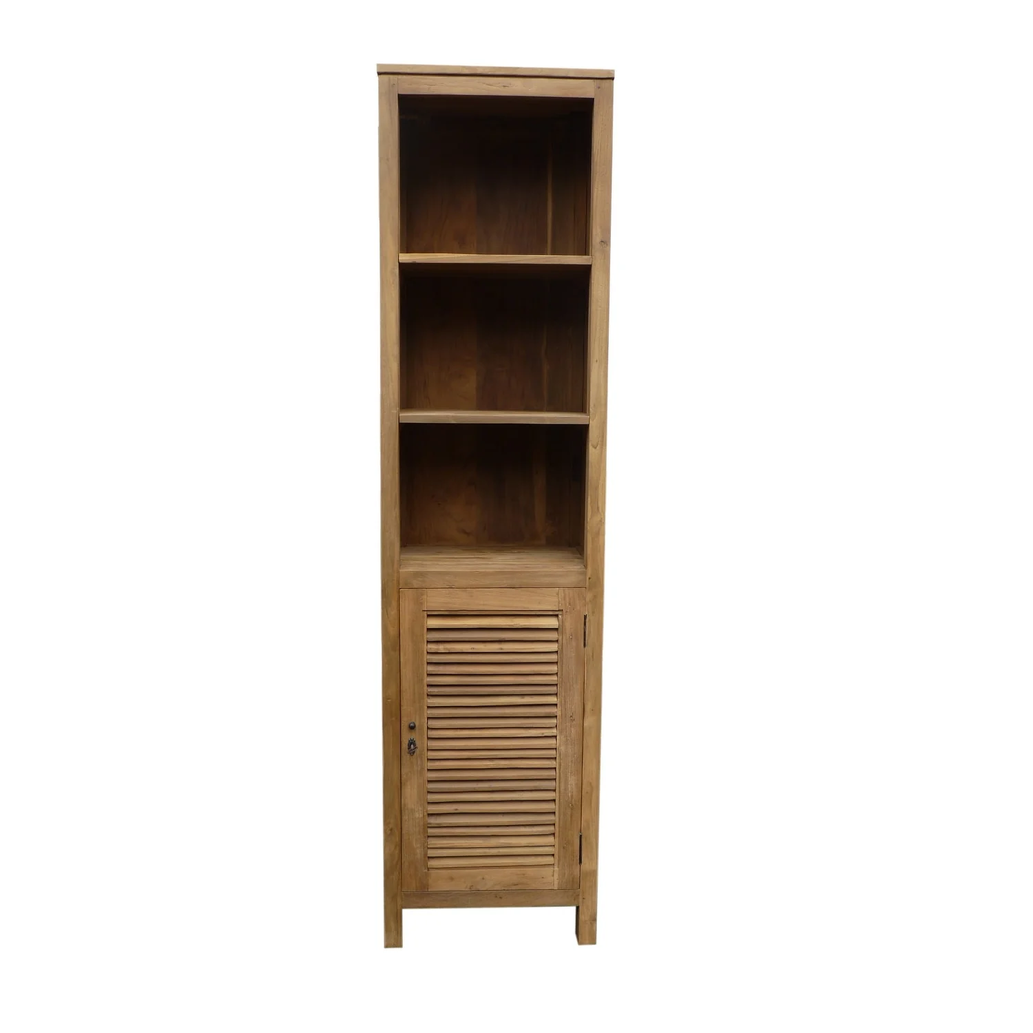 Recycled Teak Wood Lumbrera Vertical Bathroom Linen Cabinet with 1 Door & 3 Shelves