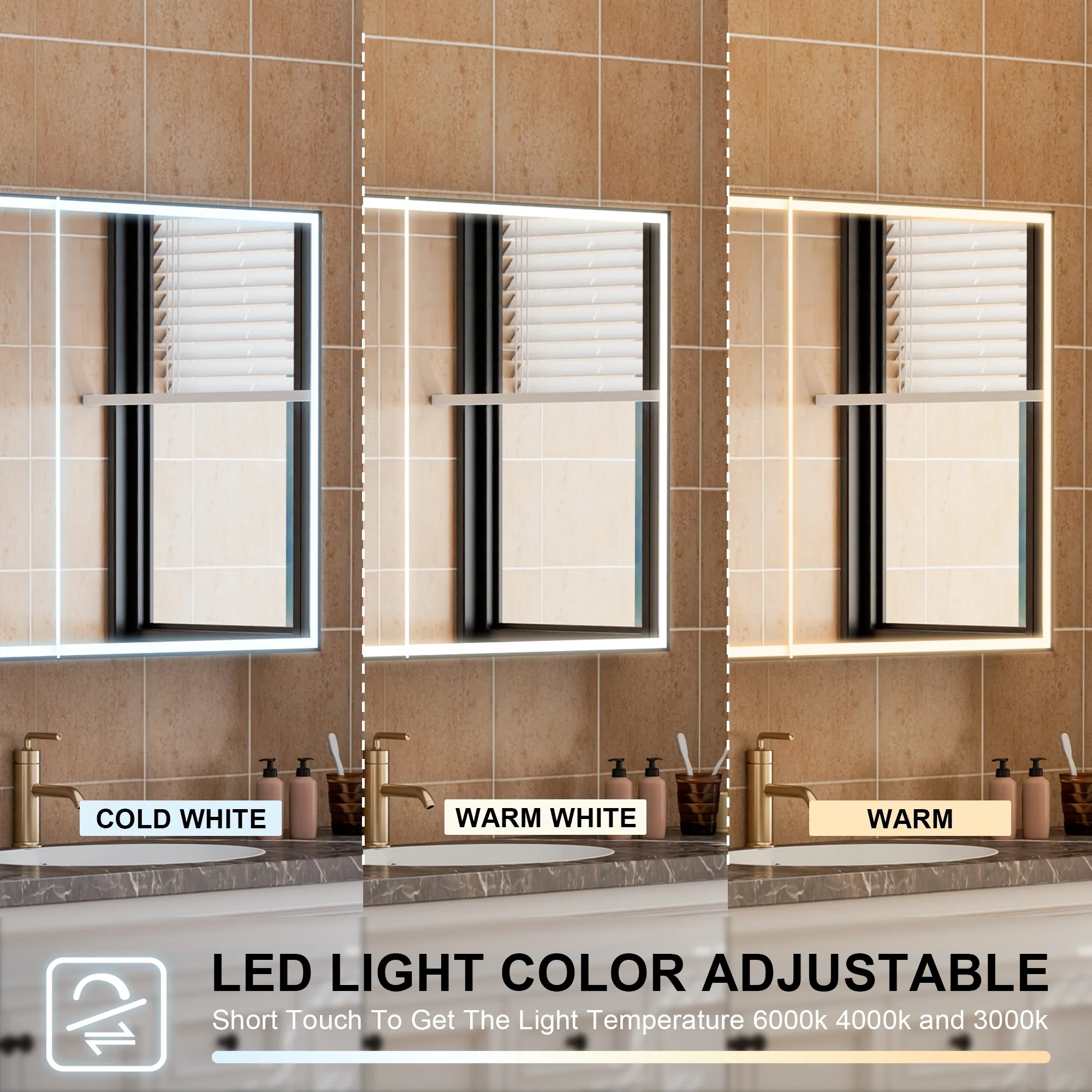 30'' H Recessed Or Surface Wall Mounted LED Mirror Cabinet With Mirror And Adjustable Shelves,Black Frame