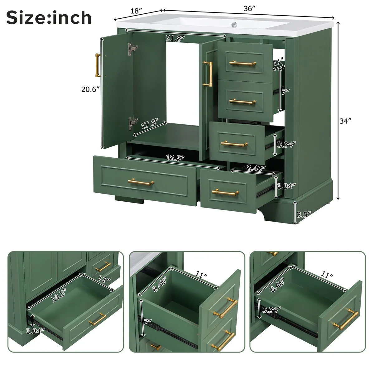 Bathroom Cabinet with Two Doors and Four Drawers