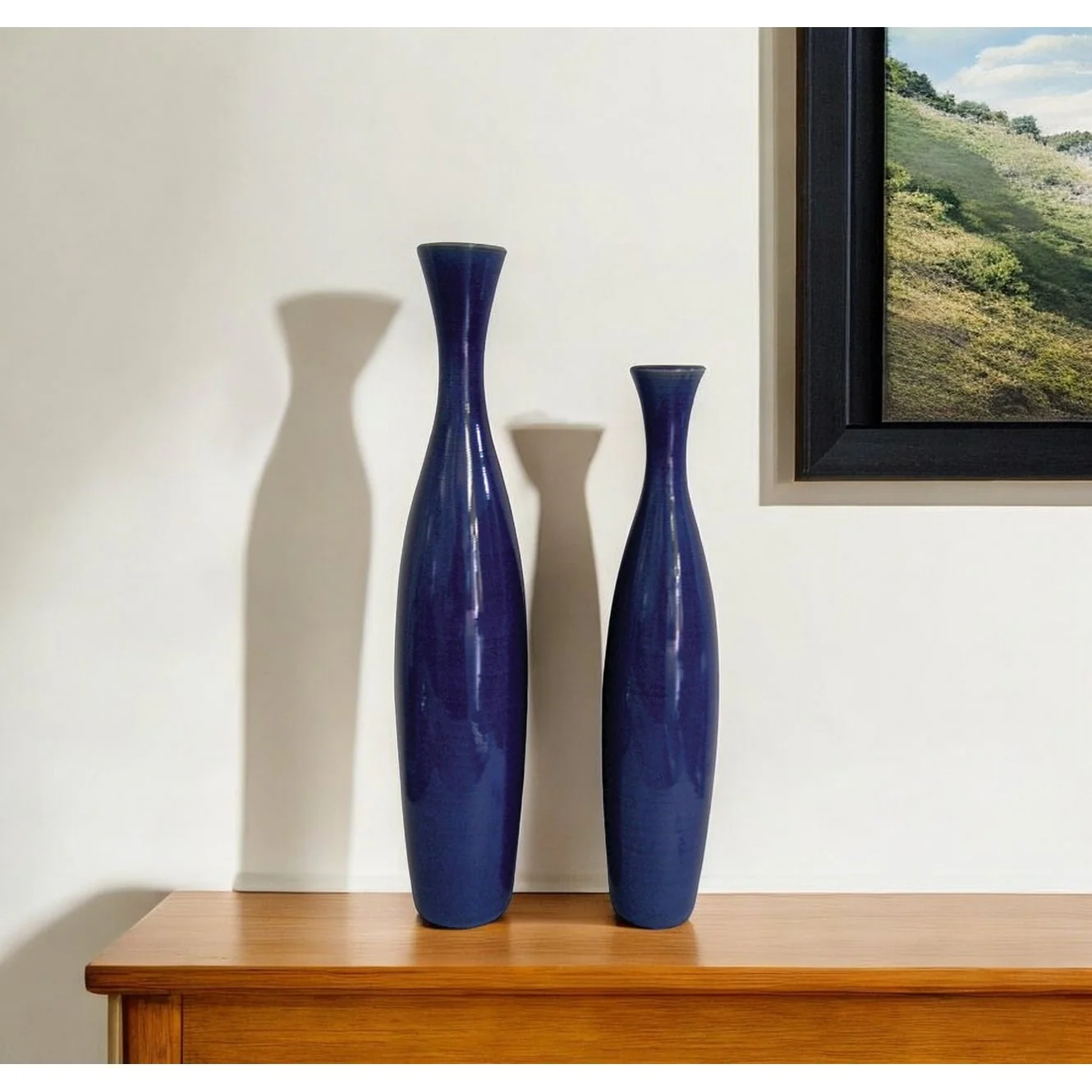 HomeRoots Set of Two Cobalt Cylinder Ceramic Table Vase - 7