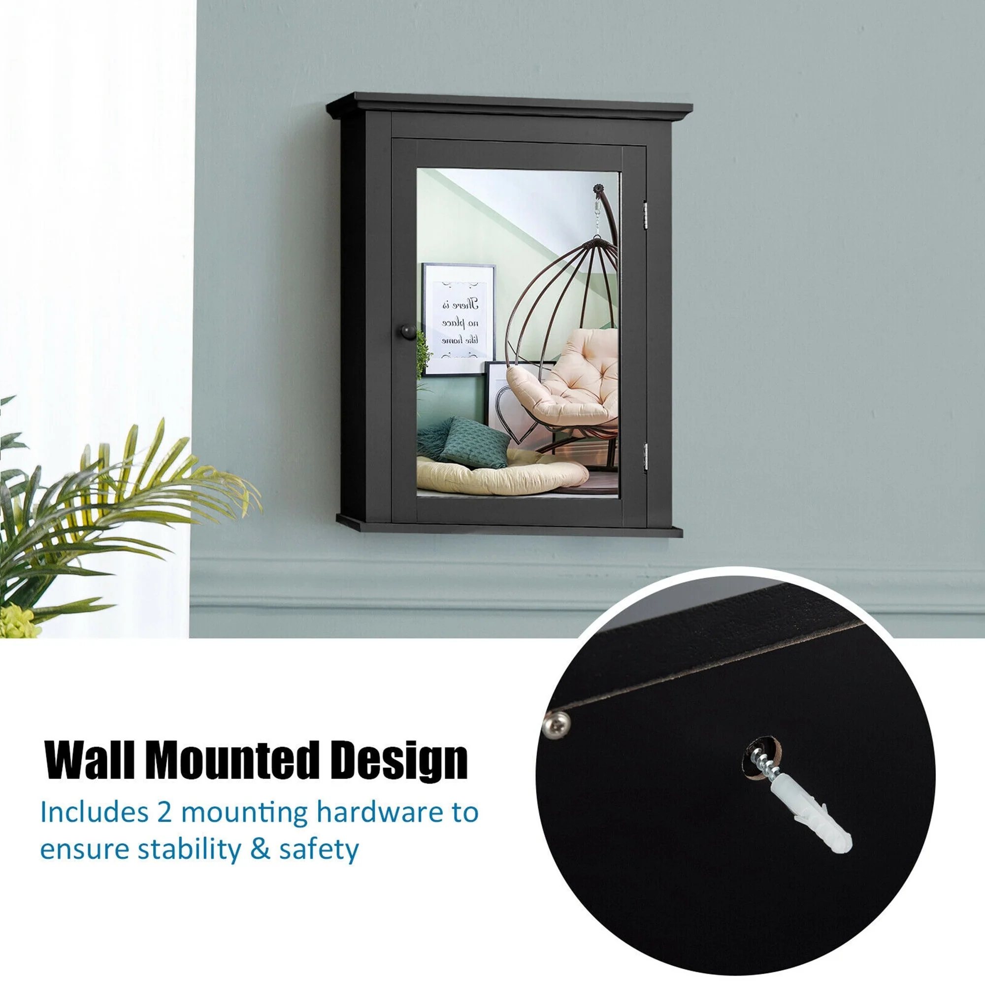 Gymax Bathroom Mirror Cabinet Wall Mounted Adjustable Shelf Medicine - See Details