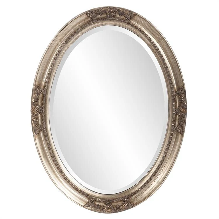 Lisette Antique Silver Finished Wood Oval Wall Mirror
