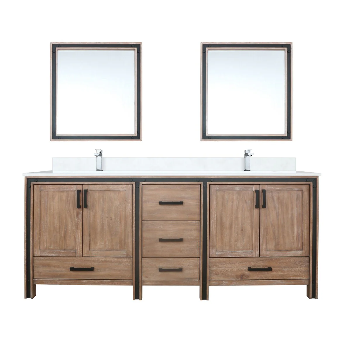 Ziva 80 in W x 22 in D White Double Bath Vanity, White Quartz Top, Faucet Set and 30 in Mirrors