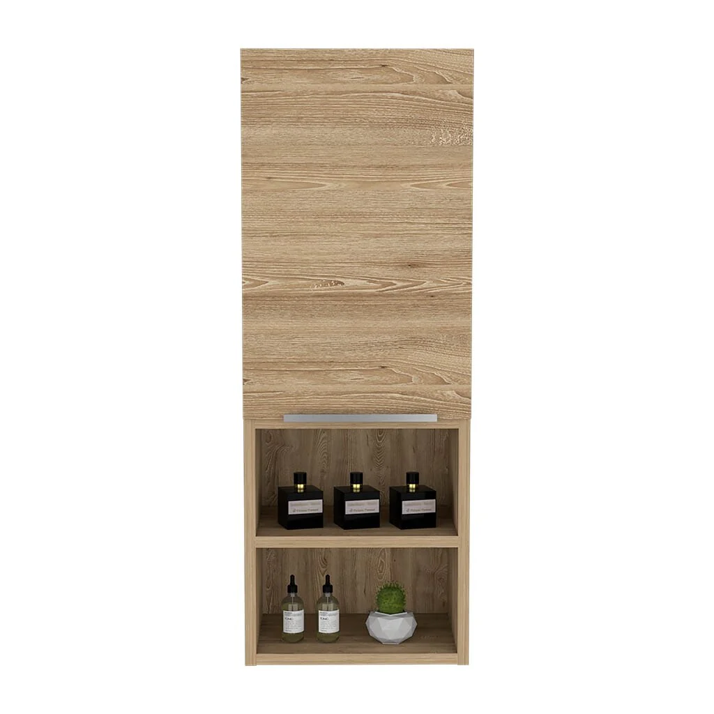 Modern Wood Medicine Cabinet, Compact Bathroom Medicine Cabinet with 1 Door and Open Shelves, 32.08 