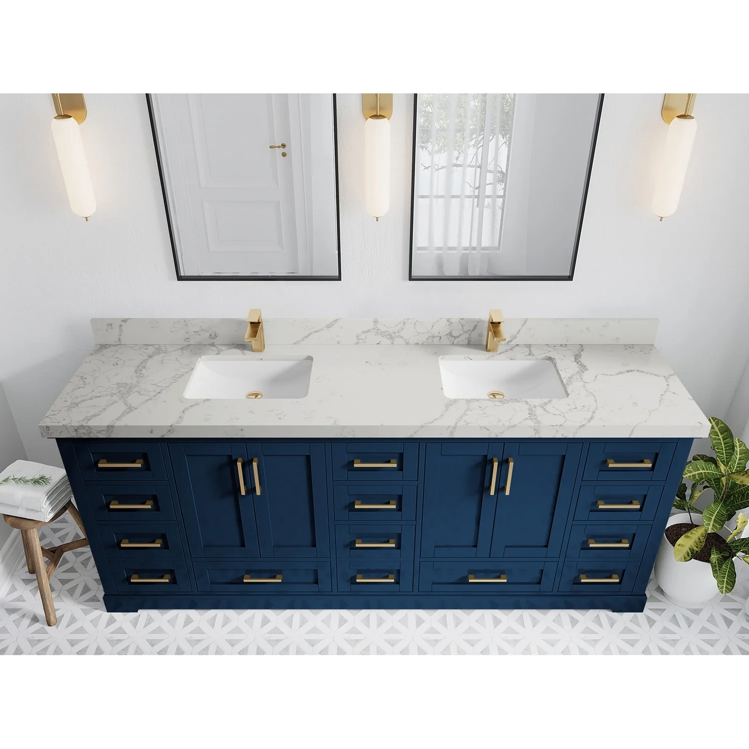 Willow Collection 84 in W x 22 in D x 36 in H Boston Double Bowl Sink Bathroom Vanity with Countertop